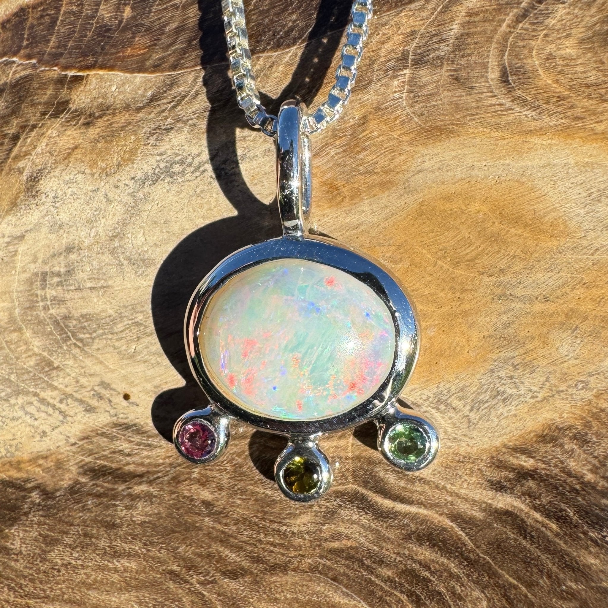 2.25ct Coober Pedy Opal Pendant Necklace ~ 'Cloudbreak Glow' | 925 Sterling Silver | Solid Australian Opal