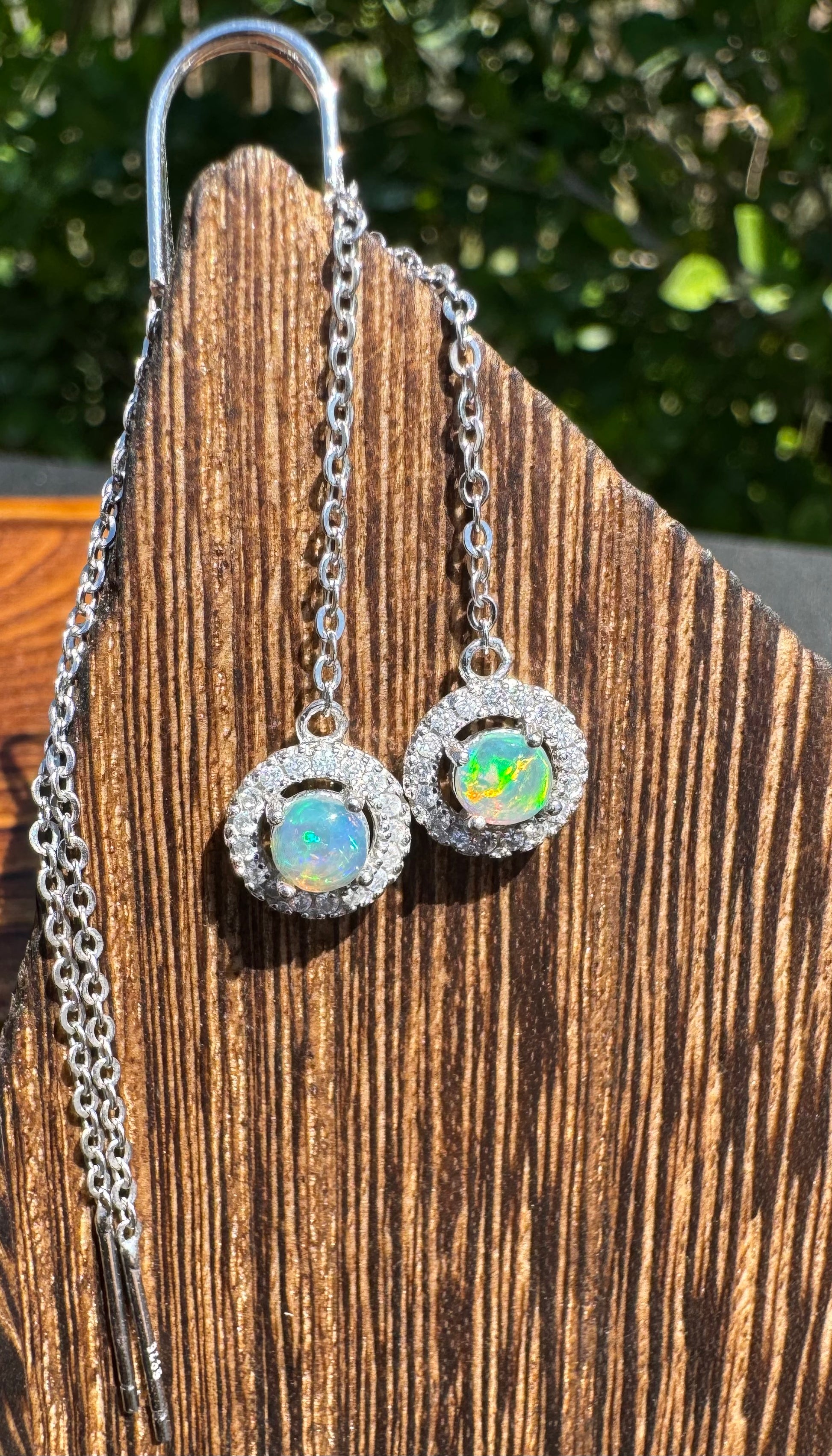 'Whitsunday Sparkle' ~ Handcrafted 0.7ct Solid Lightning Ridge Opal and Cubic Zirconia Earrings - Iona Opal Australia