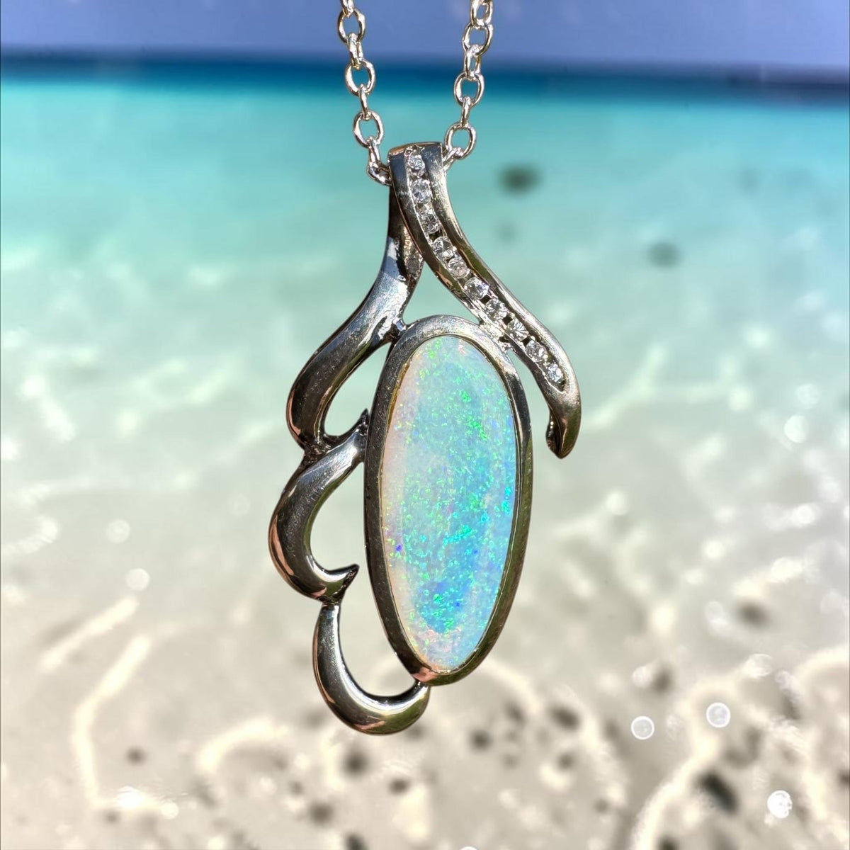 2.2ct Coober Pedy Crystal Opal Pendant Necklace ~ 'Jenolan Blues' | 925 Sterling Silver | Solid Australian Opal