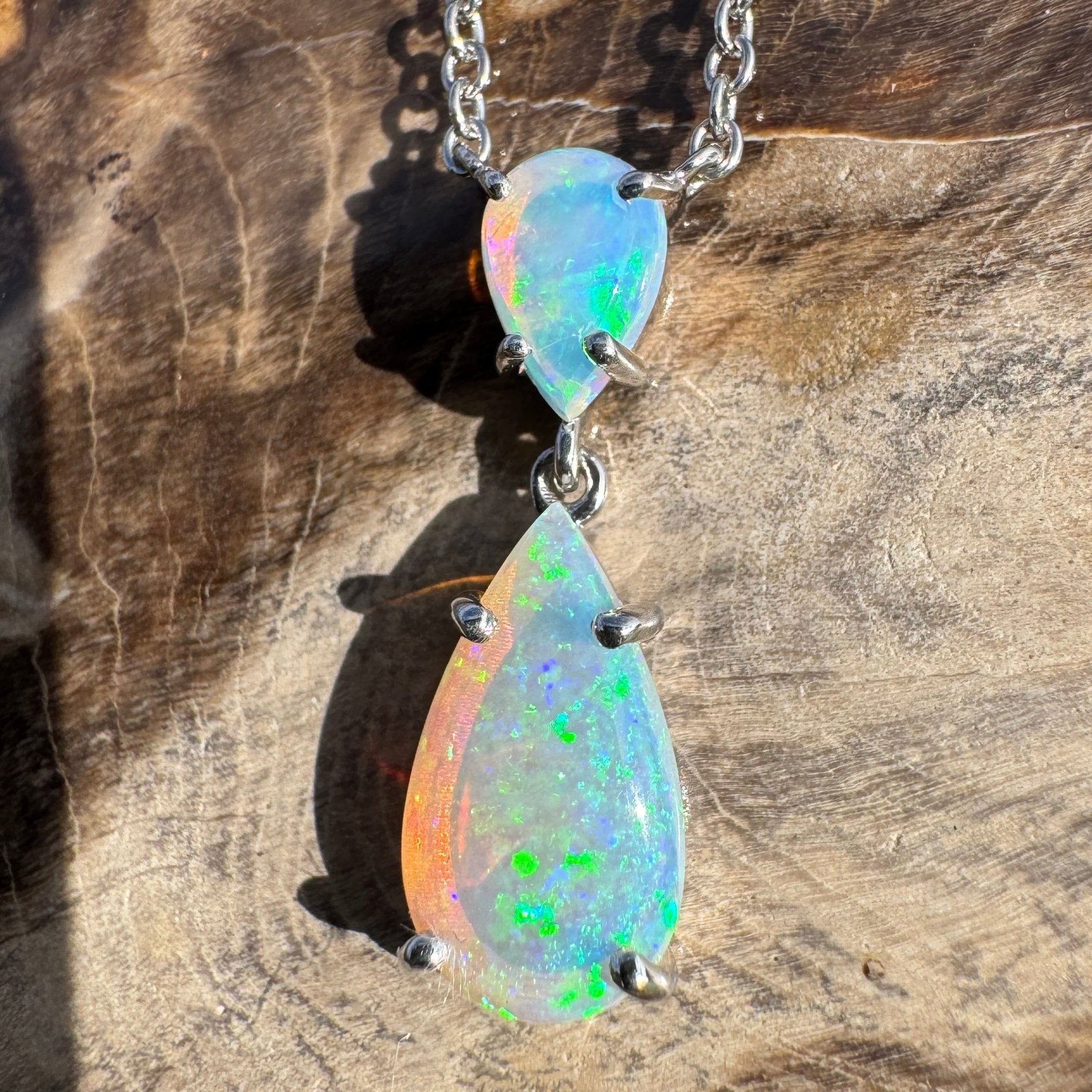 2.2ct Coober Pedy Crystal Opal Pendant Necklace ~ 'Robe Headland Spectrum' | 925 Sterling Silver | Solid Australian Opal