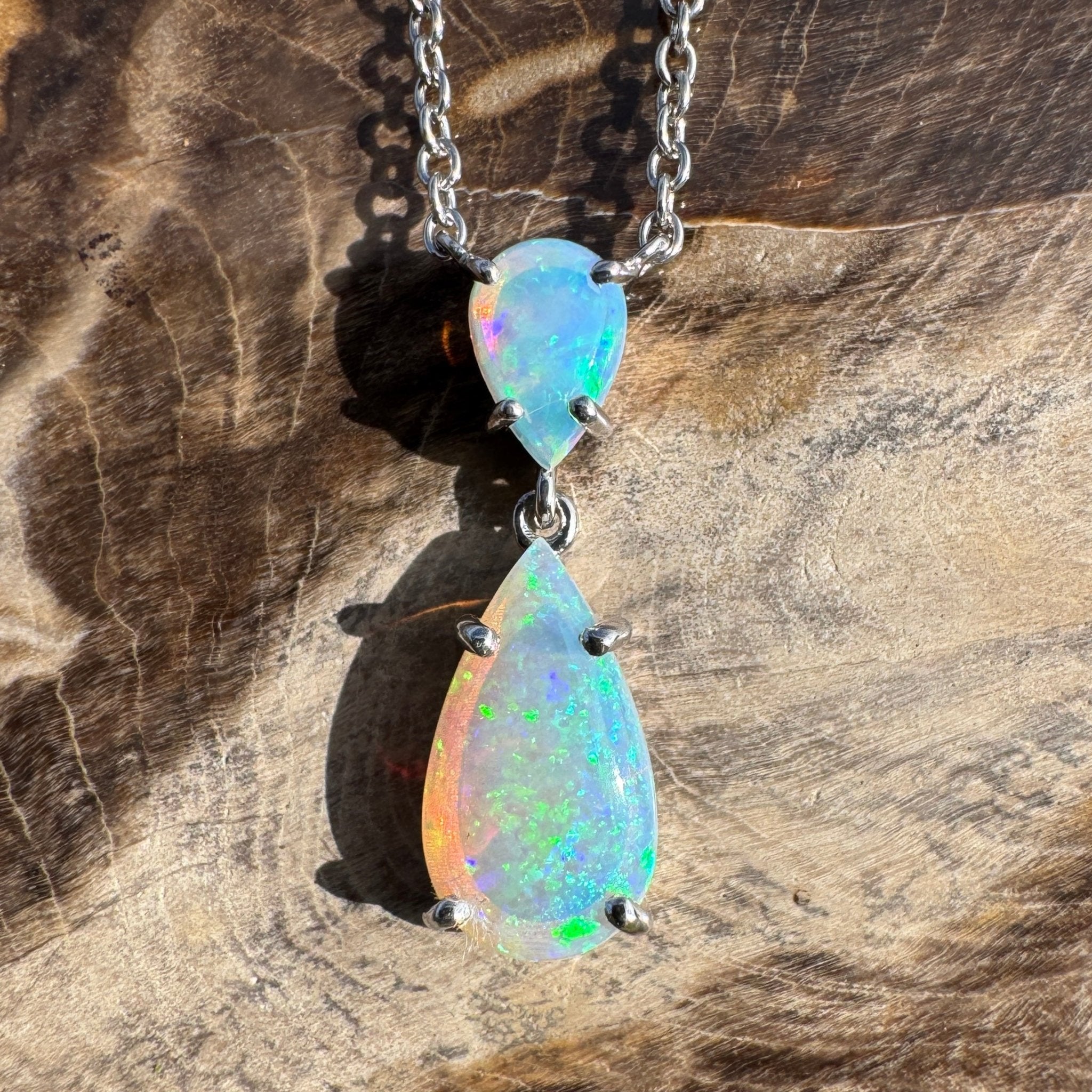 2.2ct Coober Pedy Crystal Opal Pendant Necklace ~ 'Robe Headland Spectrum' | 925 Sterling Silver | Solid Australian Opal