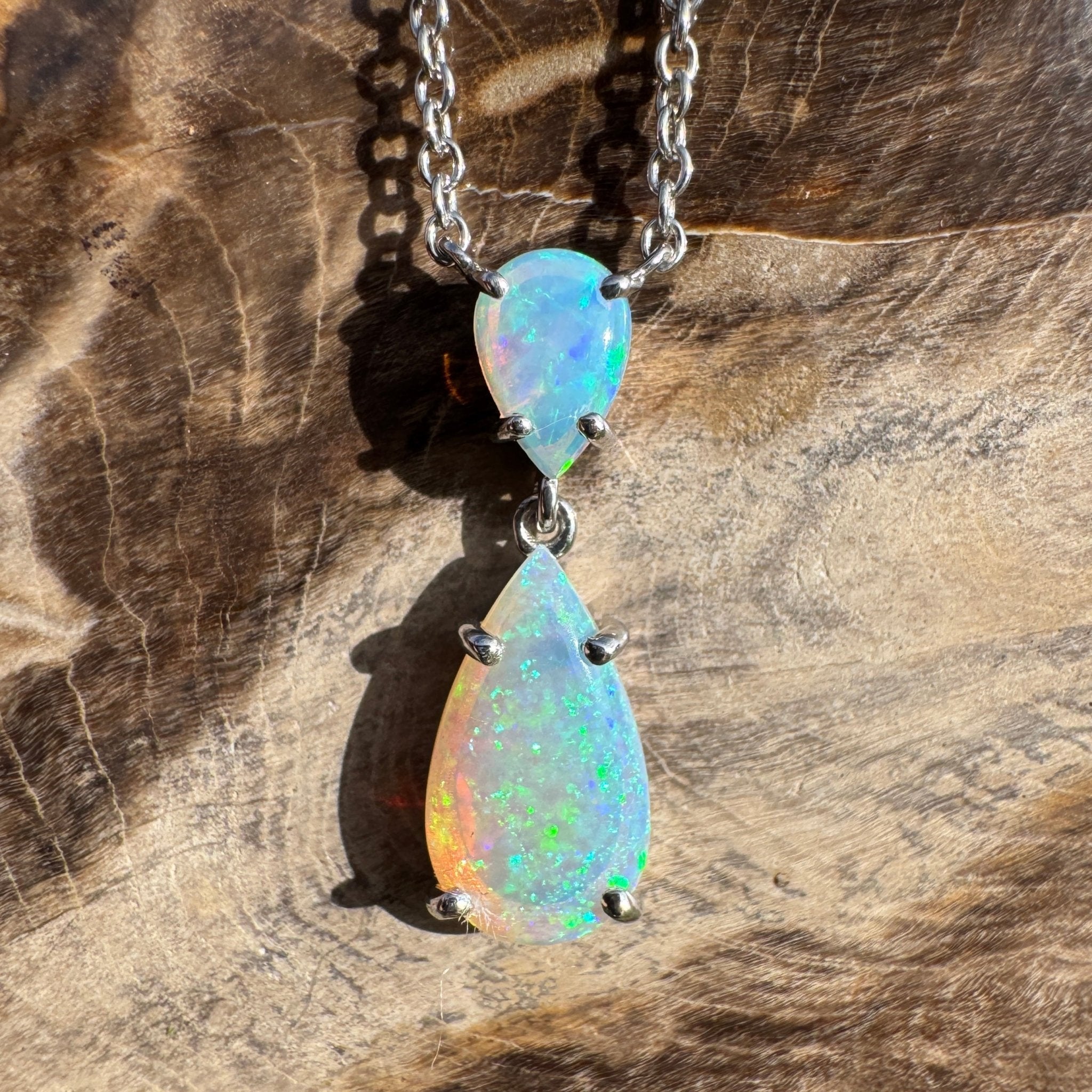 2.2ct Coober Pedy Crystal Opal Pendant Necklace ~ 'Robe Headland Spectrum' | 925 Sterling Silver | Solid Australian Opal
