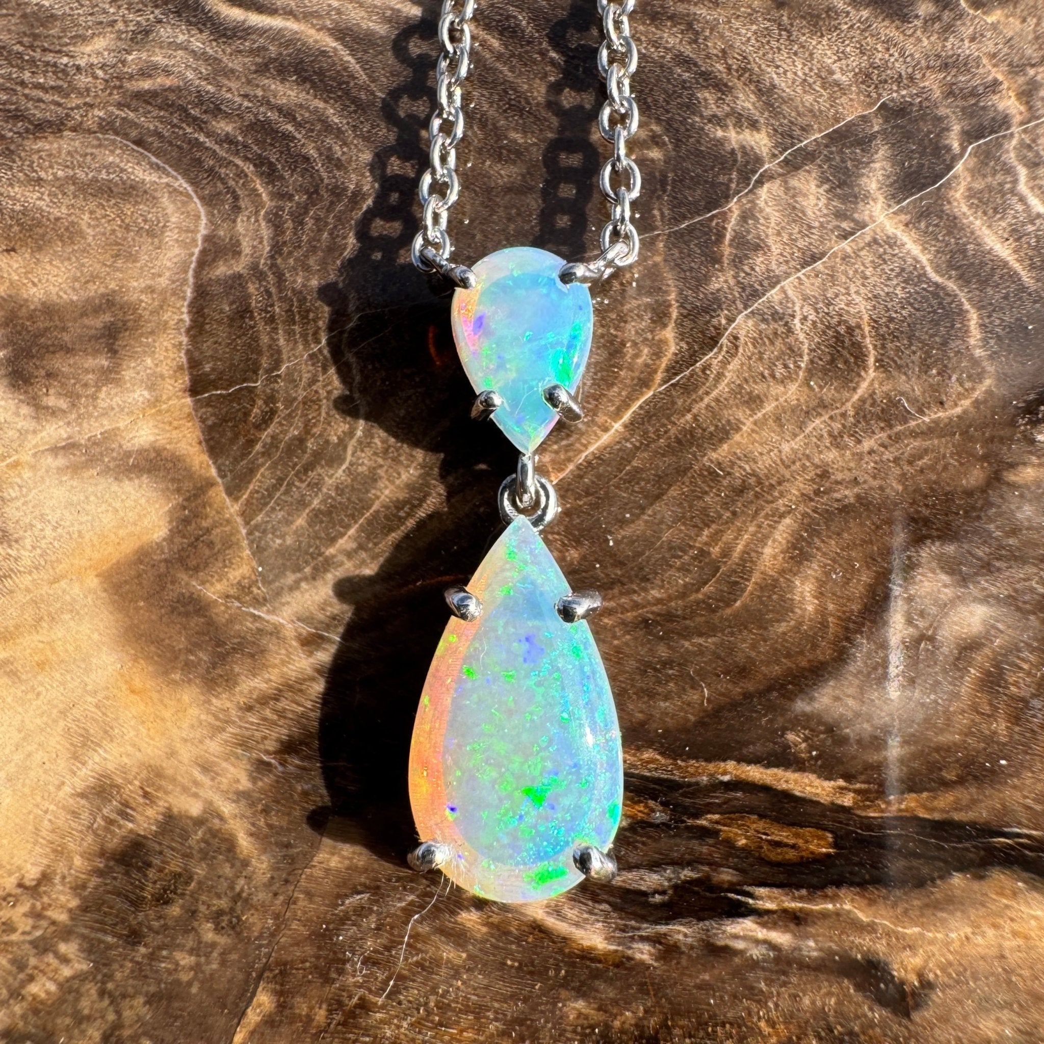 2.2ct Coober Pedy Crystal Opal Pendant Necklace ~ 'Robe Headland Spectrum' | 925 Sterling Silver | Solid Australian Opal