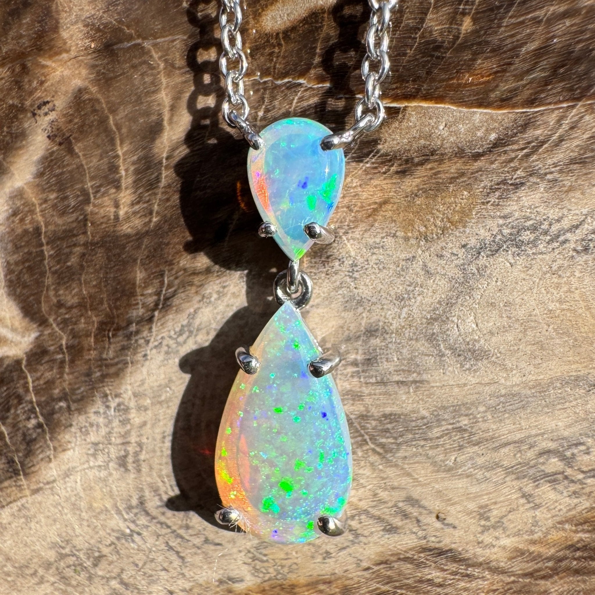 2.2ct Coober Pedy Crystal Opal Pendant Necklace ~ 'Robe Headland Spectrum' | 925 Sterling Silver | Solid Australian Opal