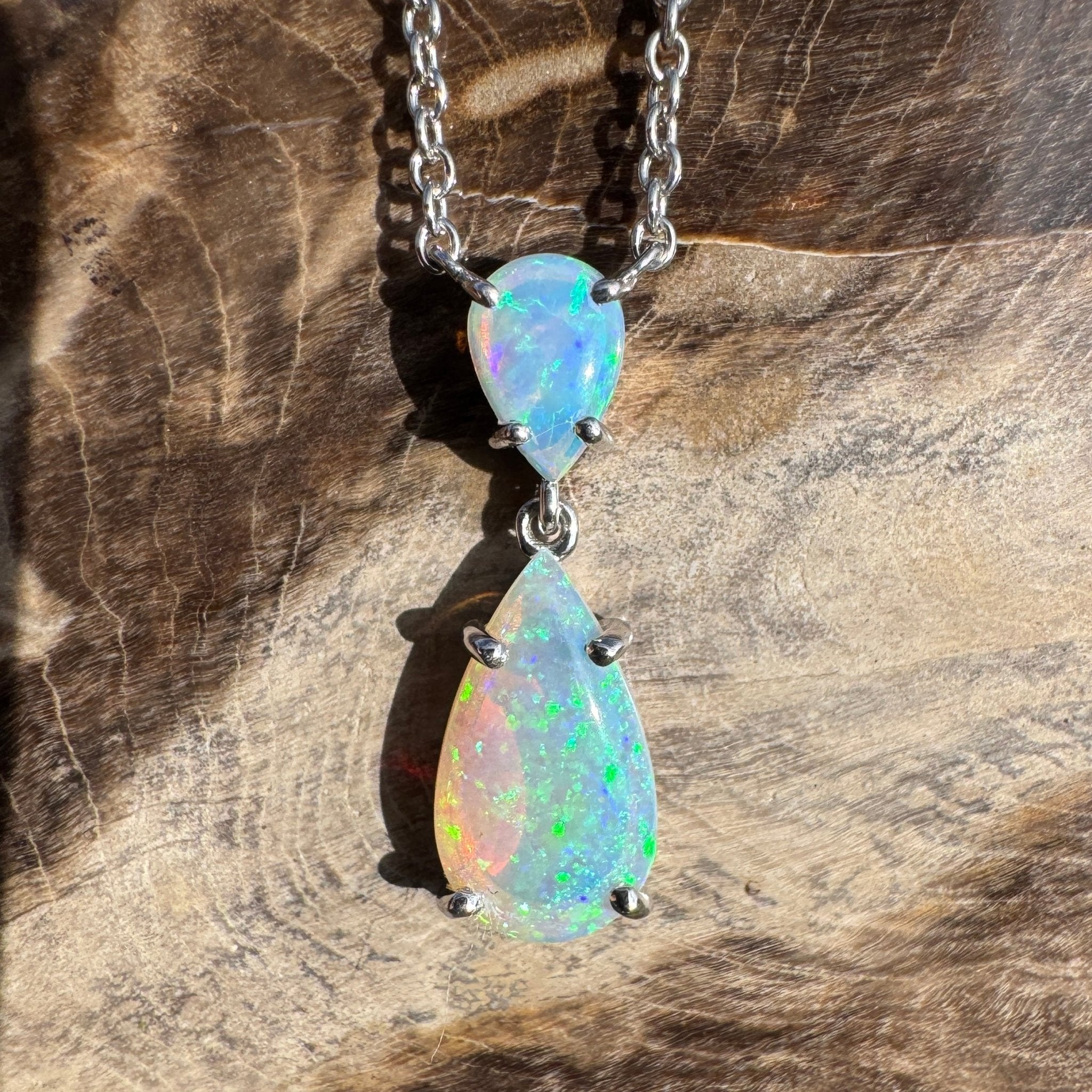 2.2ct Coober Pedy Crystal Opal Pendant Necklace ~ 'Robe Headland Spectrum' | 925 Sterling Silver | Solid Australian Opal