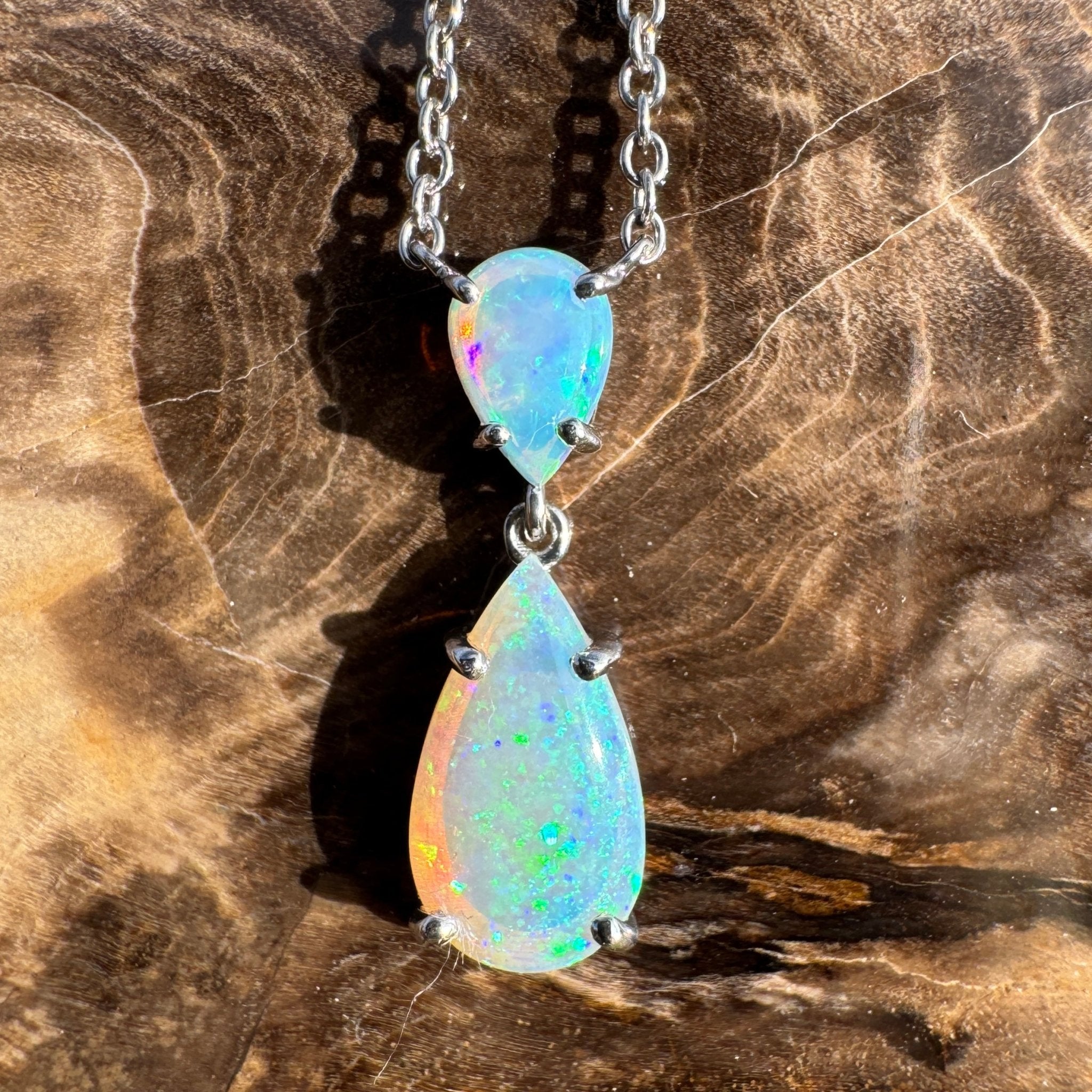 2.2ct Coober Pedy Crystal Opal Pendant Necklace ~ 'Robe Headland Spectrum' | 925 Sterling Silver | Solid Australian Opal