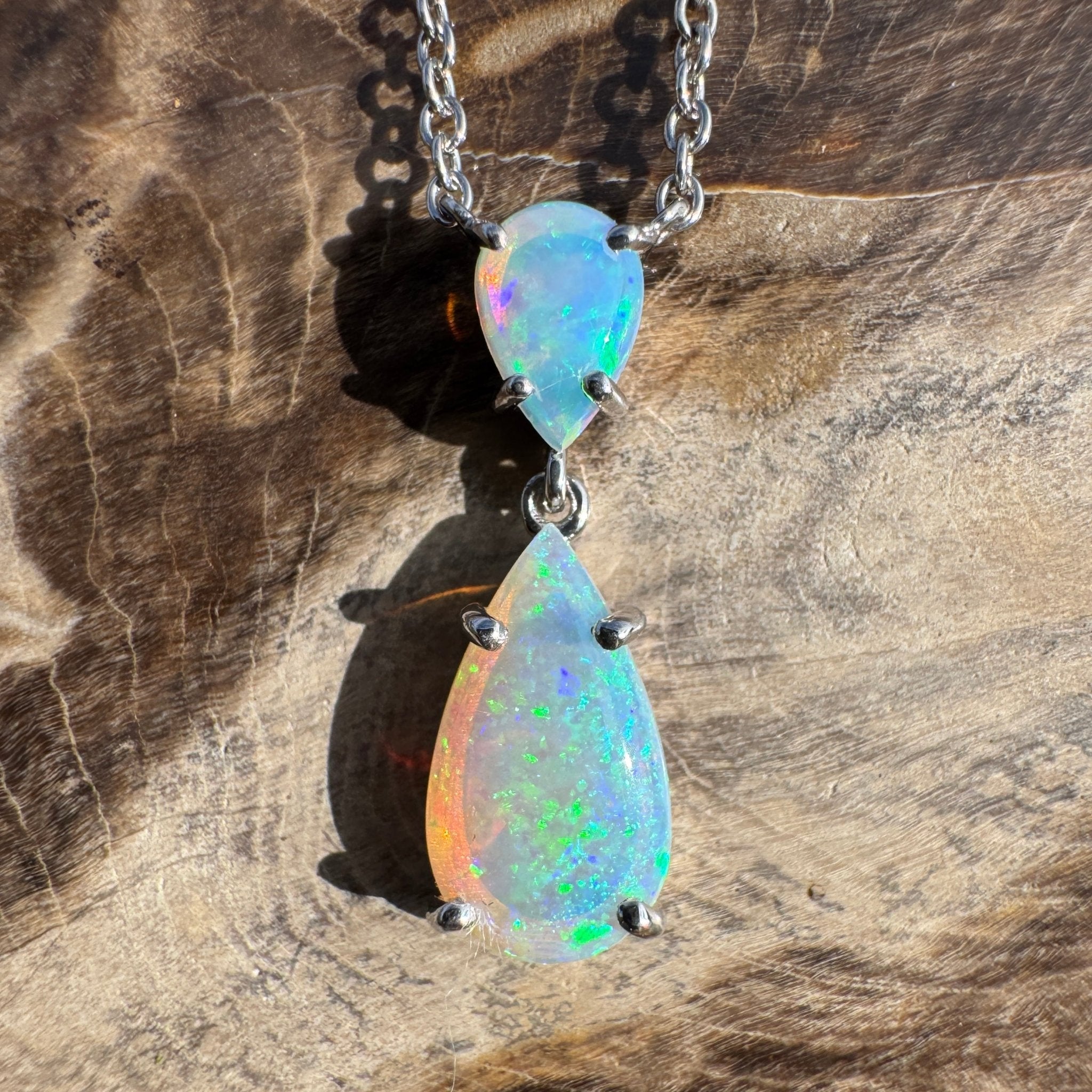 2.2ct Coober Pedy Crystal Opal Pendant Necklace ~ 'Robe Headland Spectrum' | 925 Sterling Silver | Solid Australian Opal