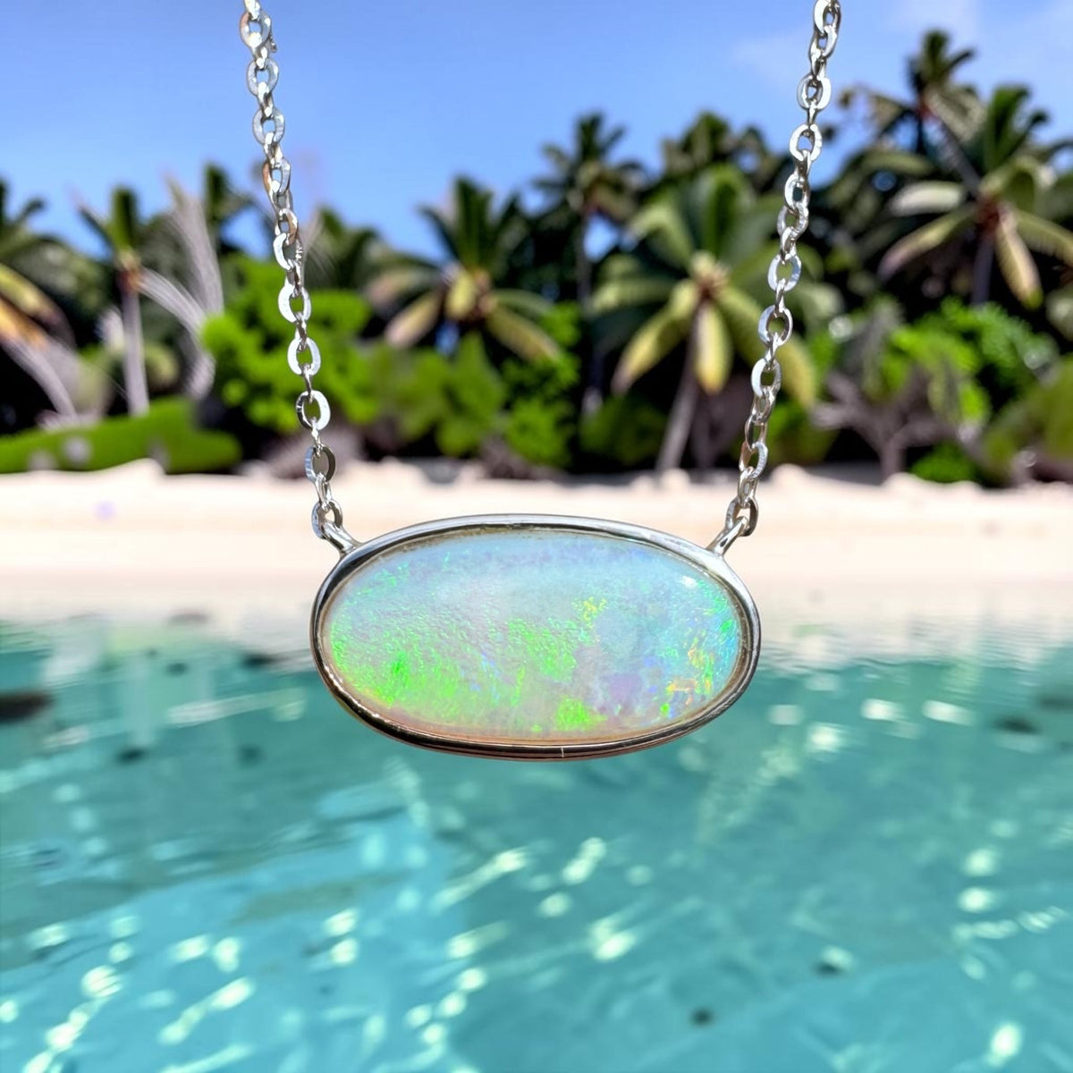 2.2ct Coober Pedy Opal Pendant Necklace ~ 'Lamington Greens' | 925 Sterling Silver | Solid Australian Opal