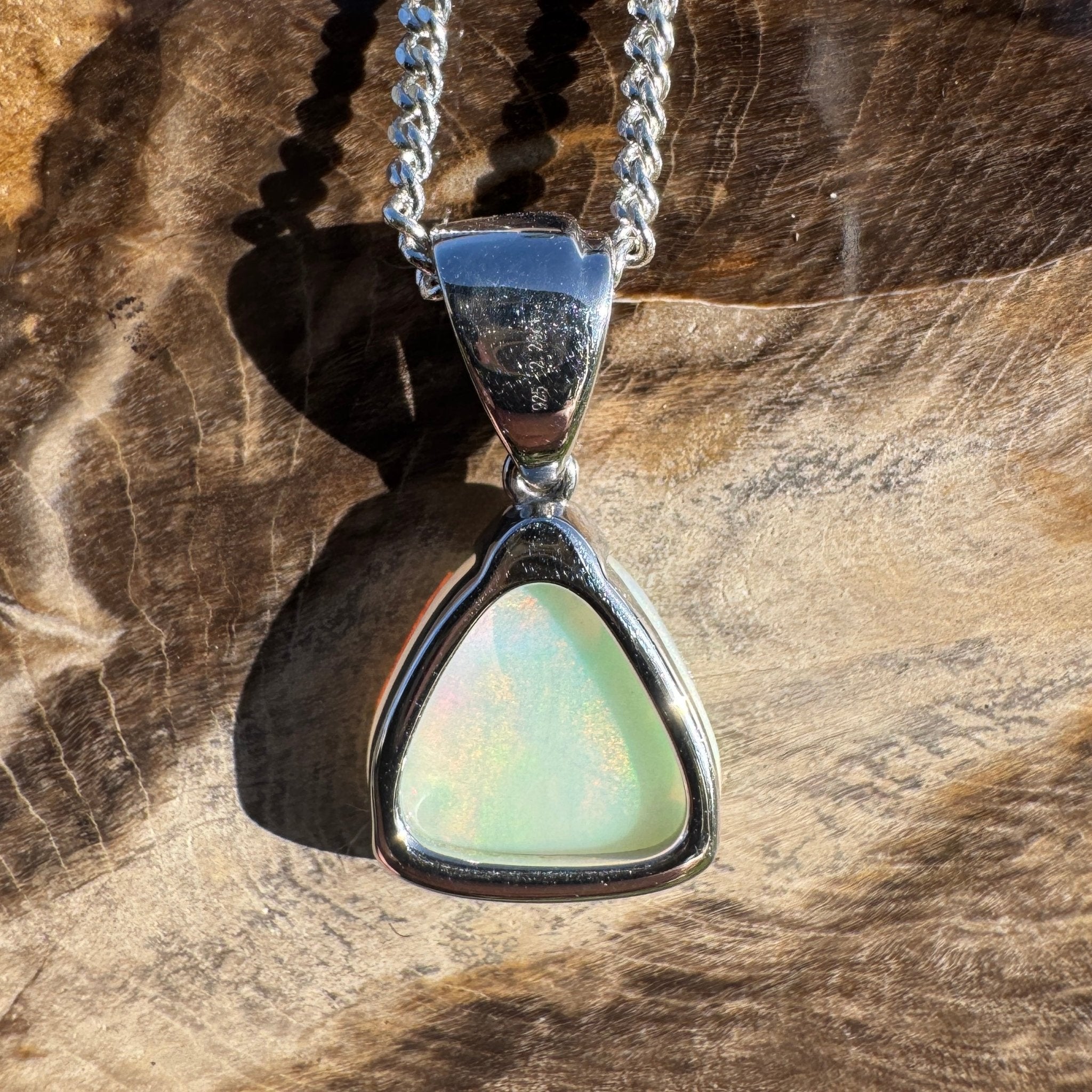 2.2ct Coober Pedy Opal Pendant Necklace ~ 'Peterborough Prism' | 925 Sterling Silver | Solid Australian Opal