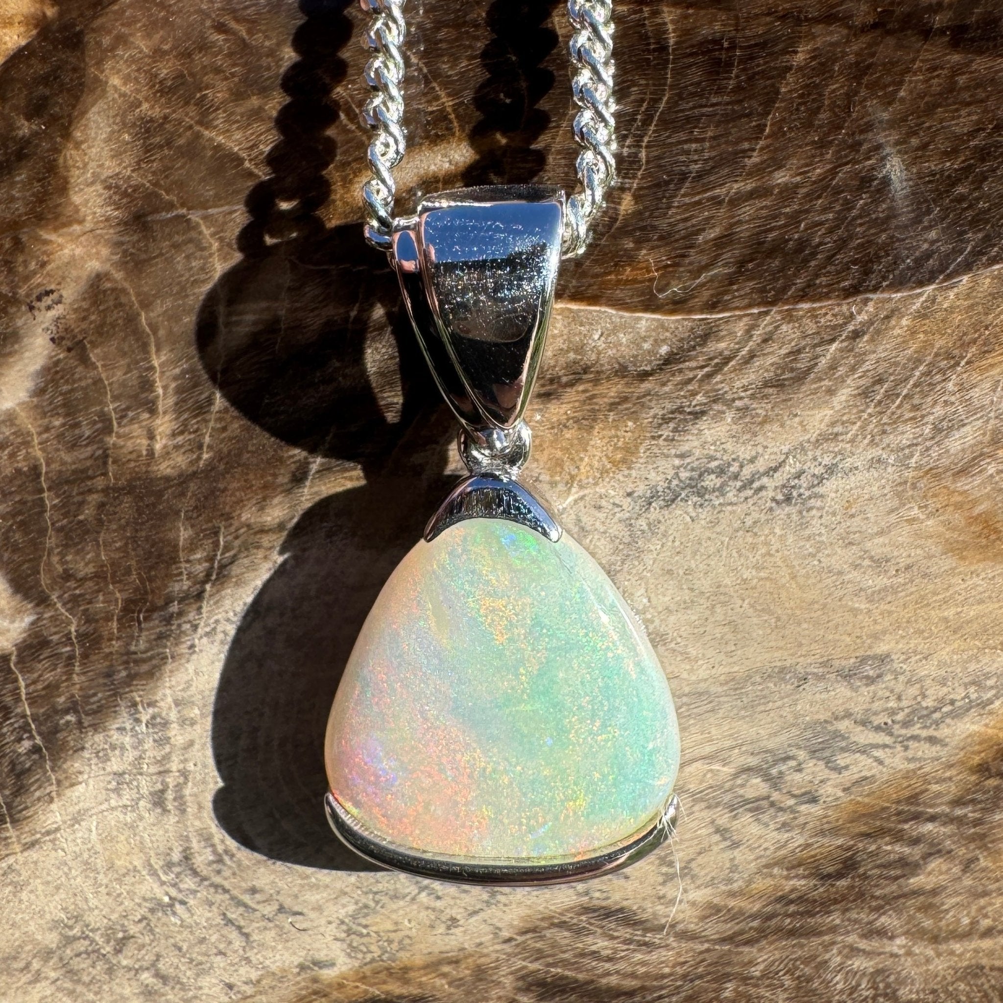 2.2ct Coober Pedy Opal Pendant Necklace ~ 'Peterborough Prism' | 925 Sterling Silver | Solid Australian Opal