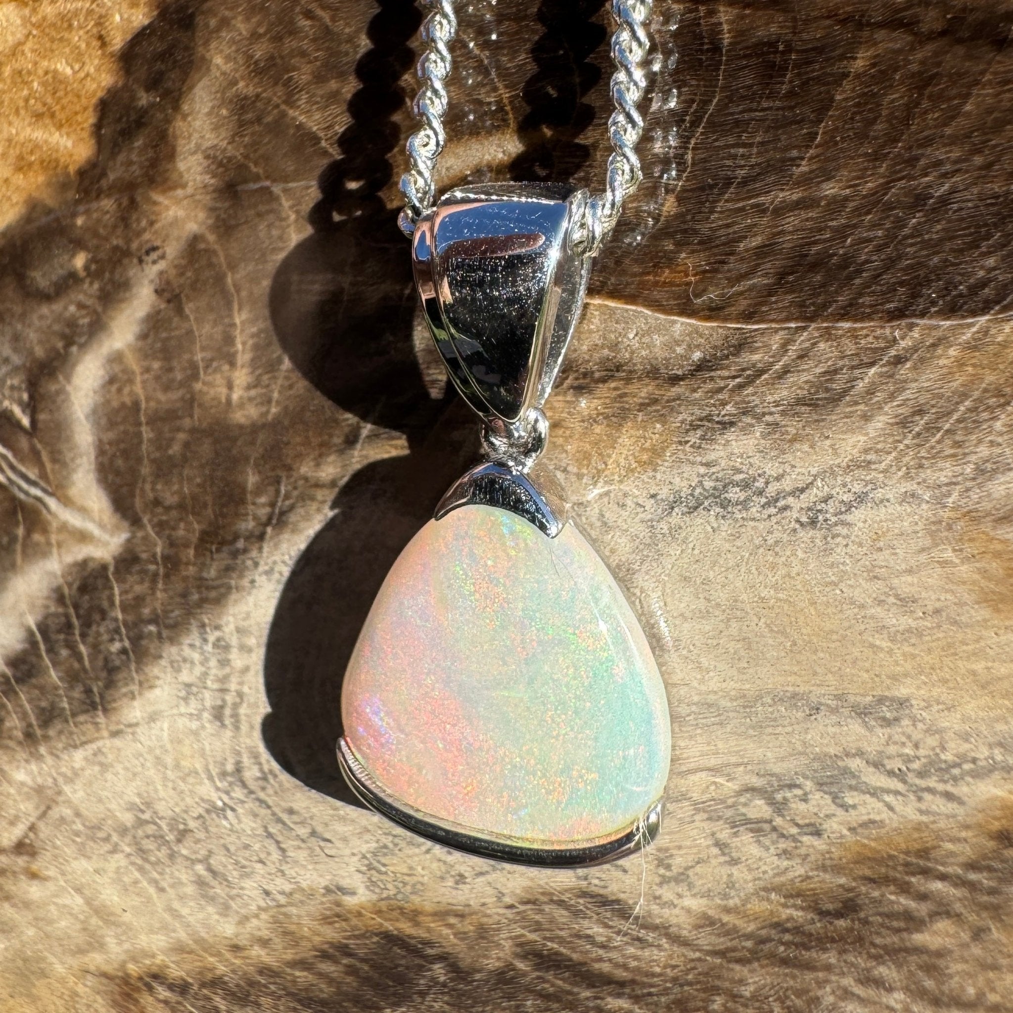 2.2ct Coober Pedy Opal Pendant Necklace ~ 'Peterborough Prism' | 925 Sterling Silver | Solid Australian Opal