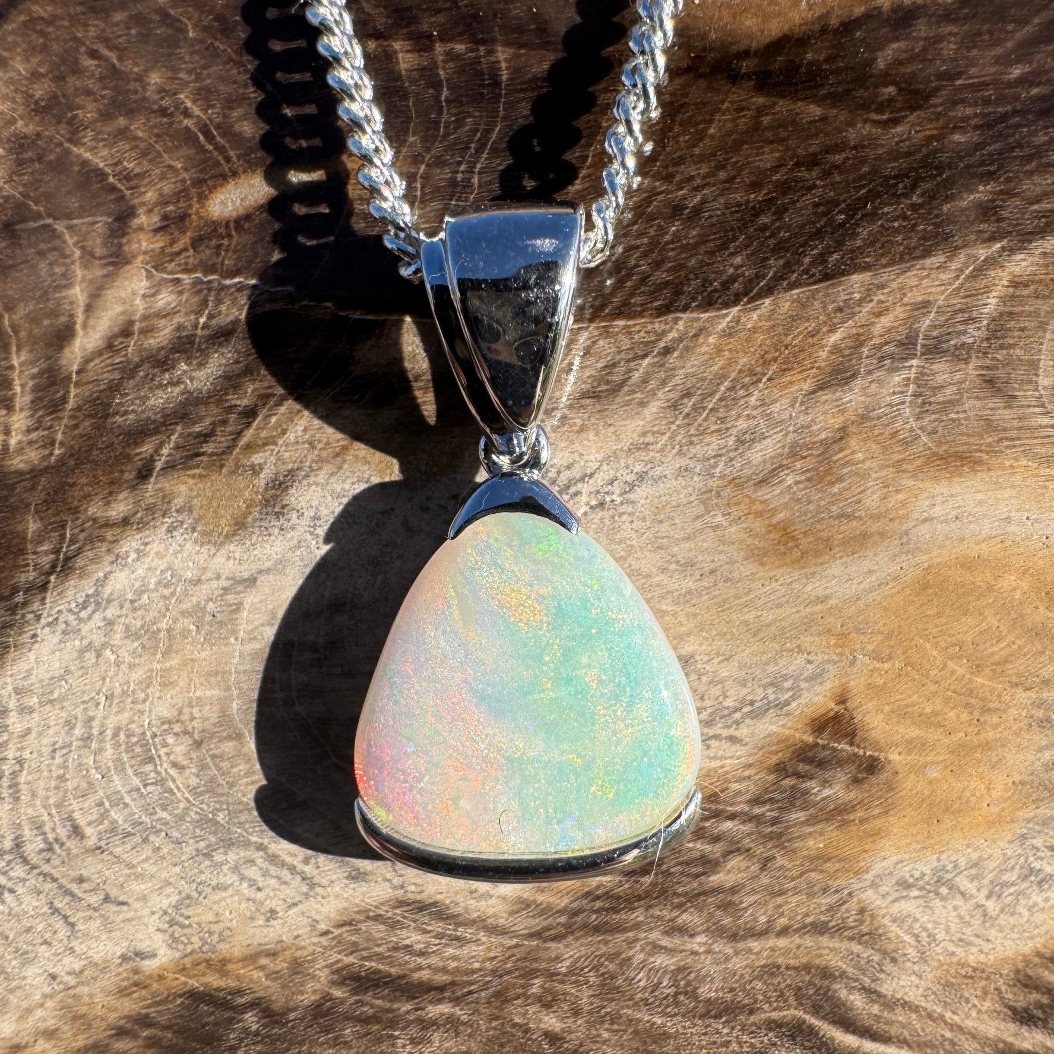 2.2ct Coober Pedy Opal Pendant Necklace ~ 'Peterborough Prism' | 925 Sterling Silver | Solid Australian Opal