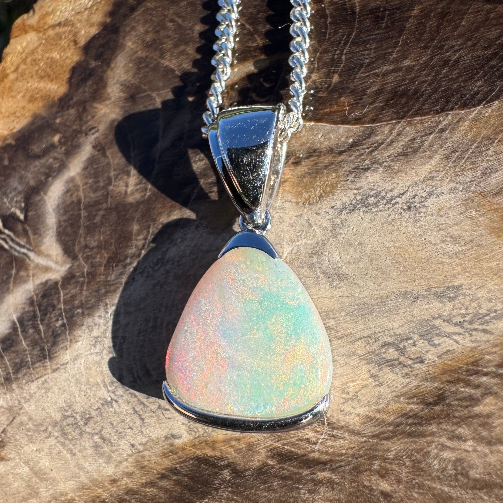 2.2ct Coober Pedy Opal Pendant Necklace ~ 'Peterborough Prism' | 925 Sterling Silver | Solid Australian Opal