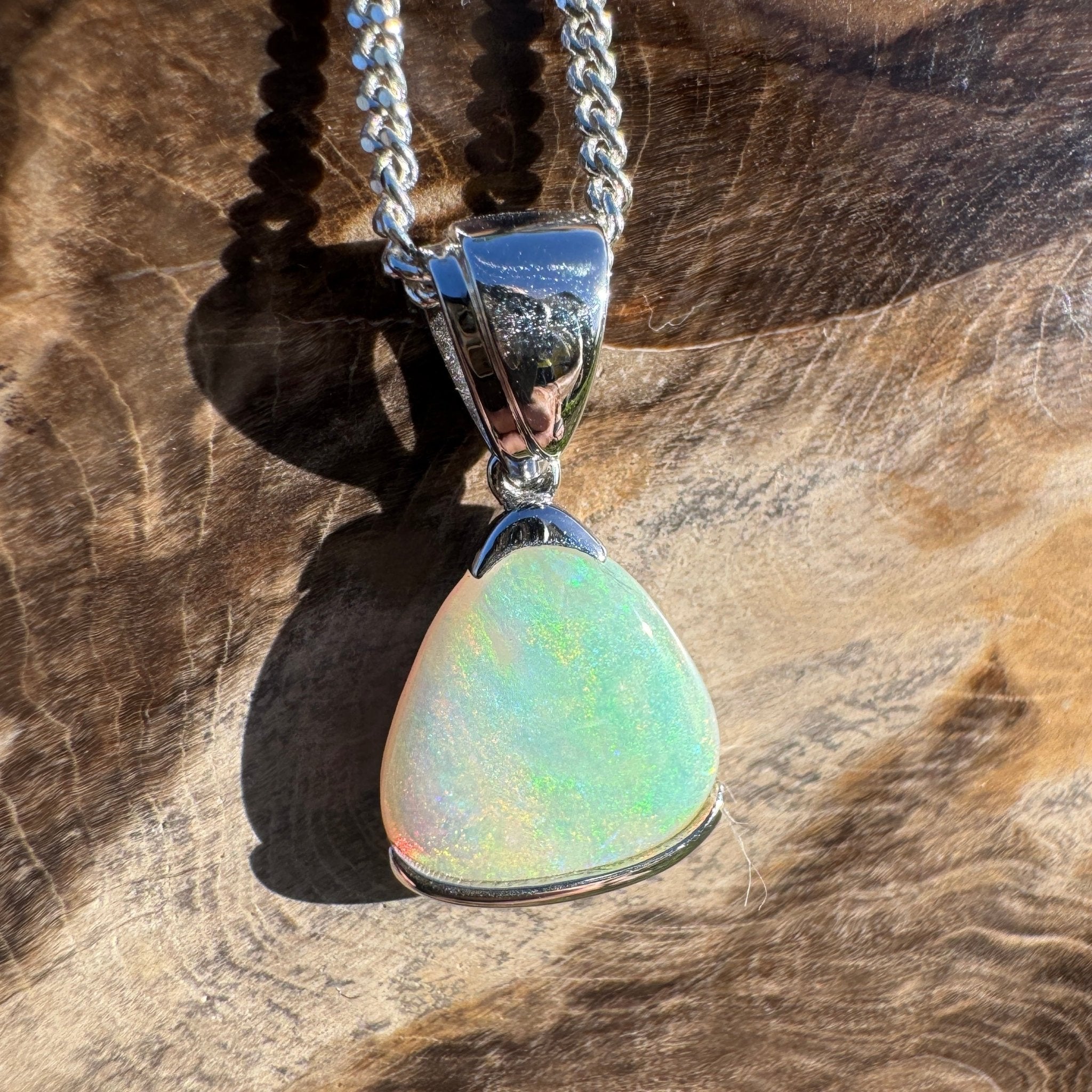 2.2ct Coober Pedy Opal Pendant Necklace ~ 'Peterborough Prism' | 925 Sterling Silver | Solid Australian Opal