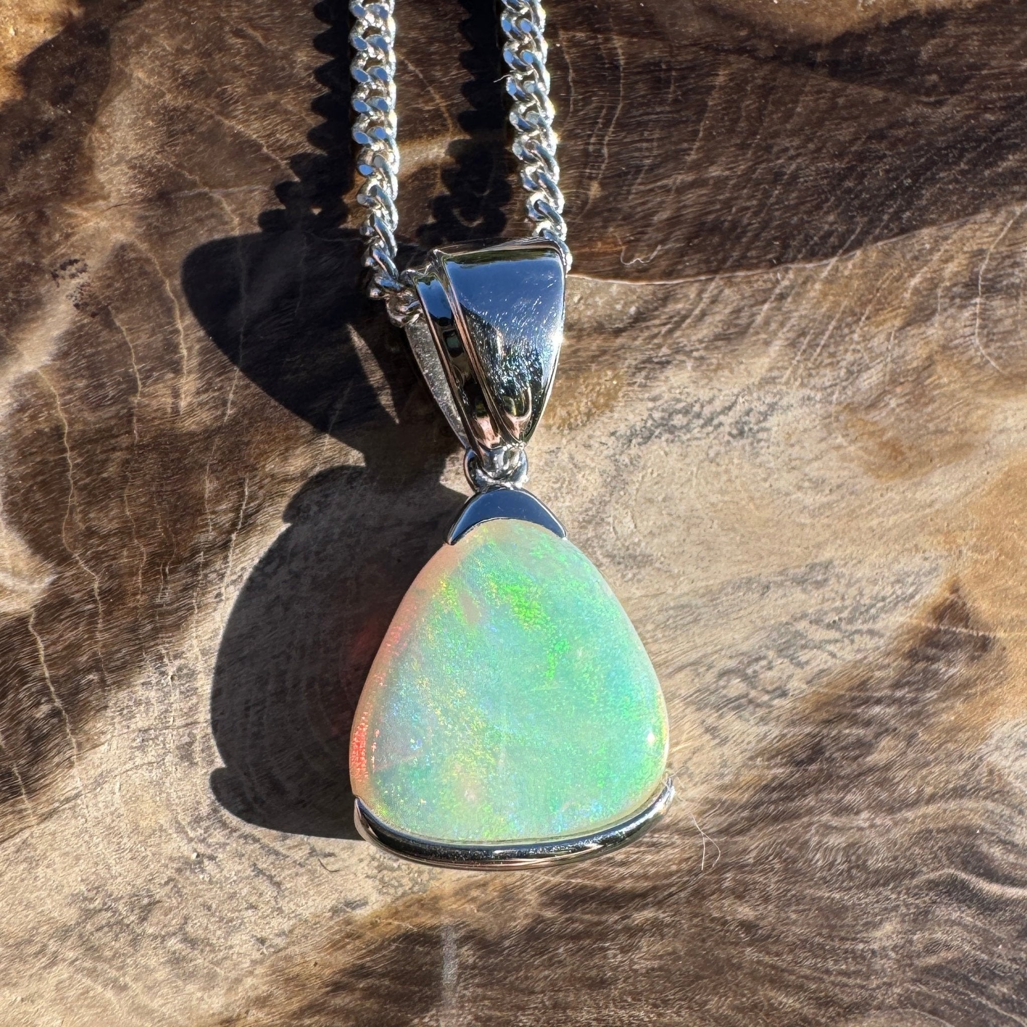 2.2ct Coober Pedy Opal Pendant Necklace ~ 'Peterborough Prism' | 925 Sterling Silver | Solid Australian Opal