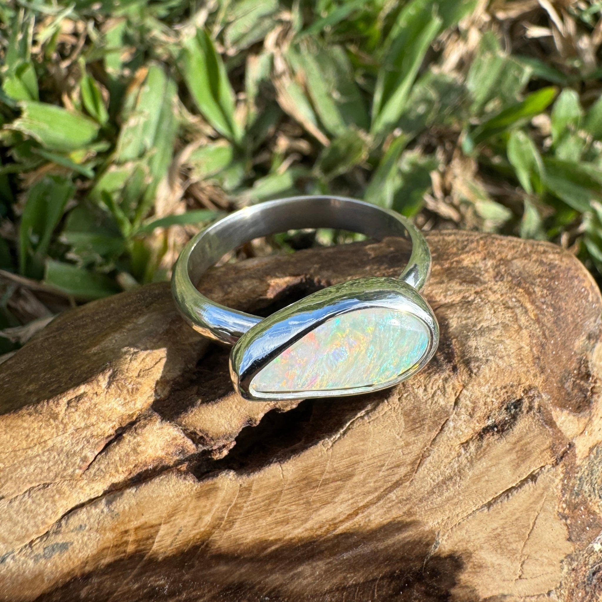 2.2ct Coober Pedy Opal Ring ~ 'Rainbow Over Arckaringa' | 925 Sterling Silver | Solid Australian Opal
