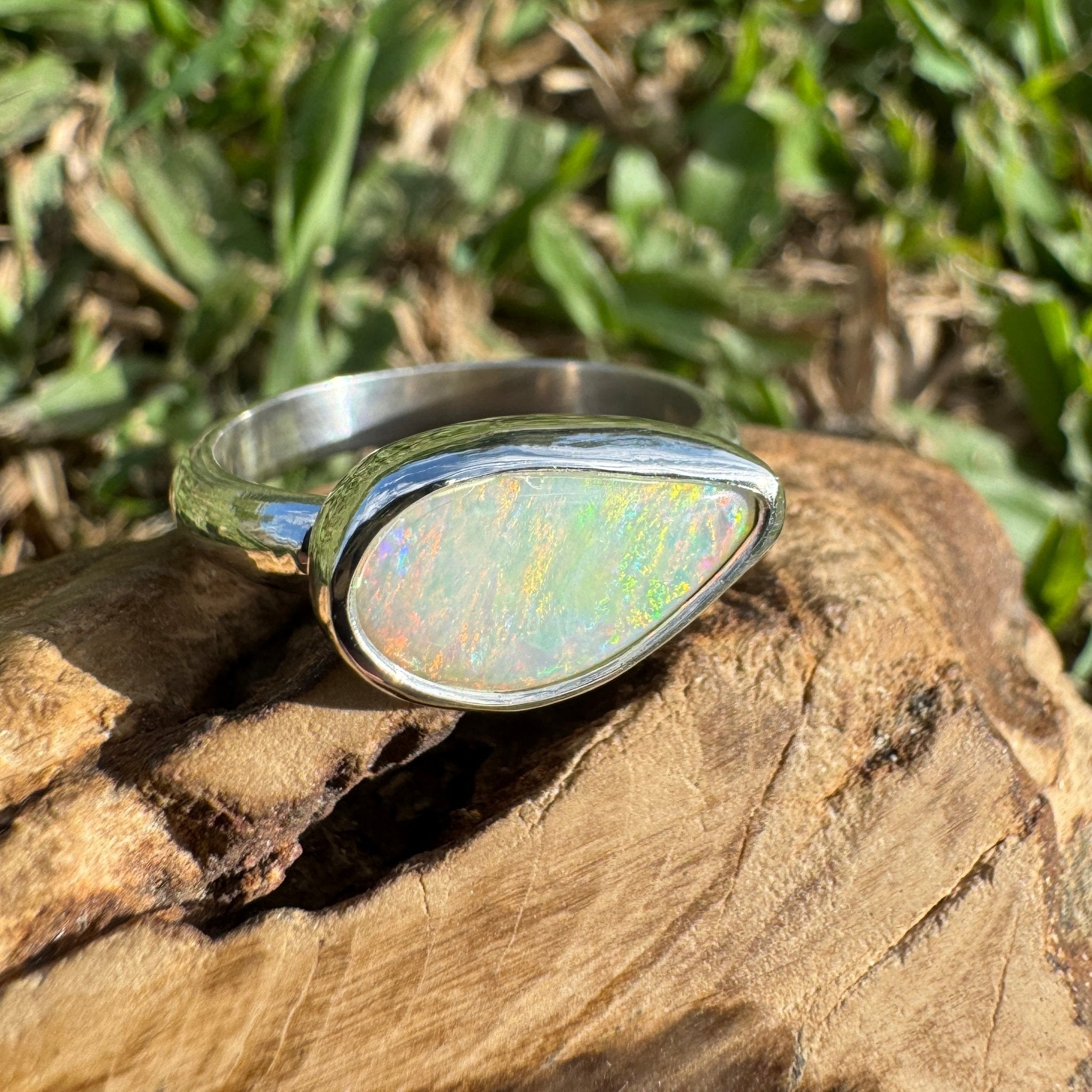 2.2ct Coober Pedy Opal Ring ~ 'Rainbow Over Arckaringa' | 925 Sterling Silver | Solid Australian Opal
