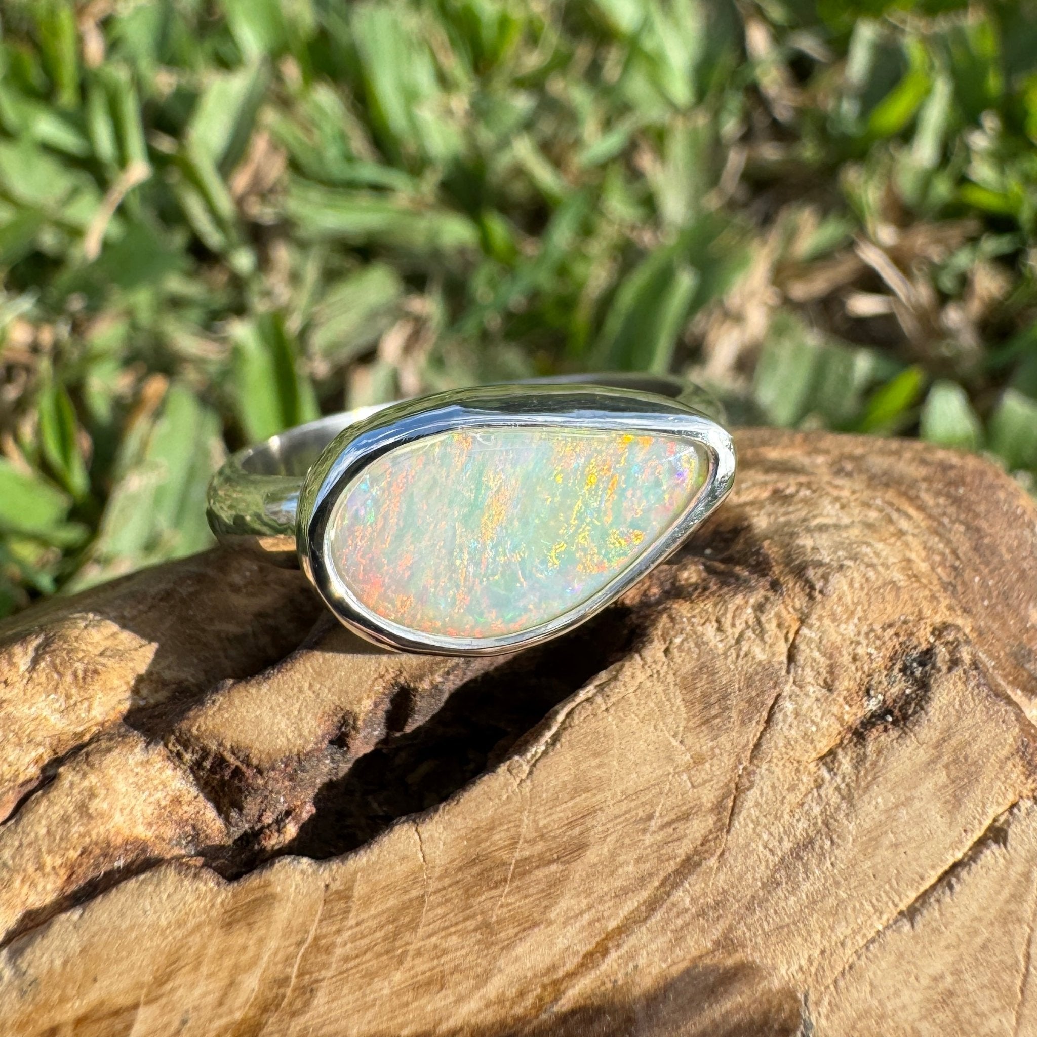 2.2ct Coober Pedy Opal Ring ~ 'Rainbow Over Arckaringa' | 925 Sterling Silver | Solid Australian Opal