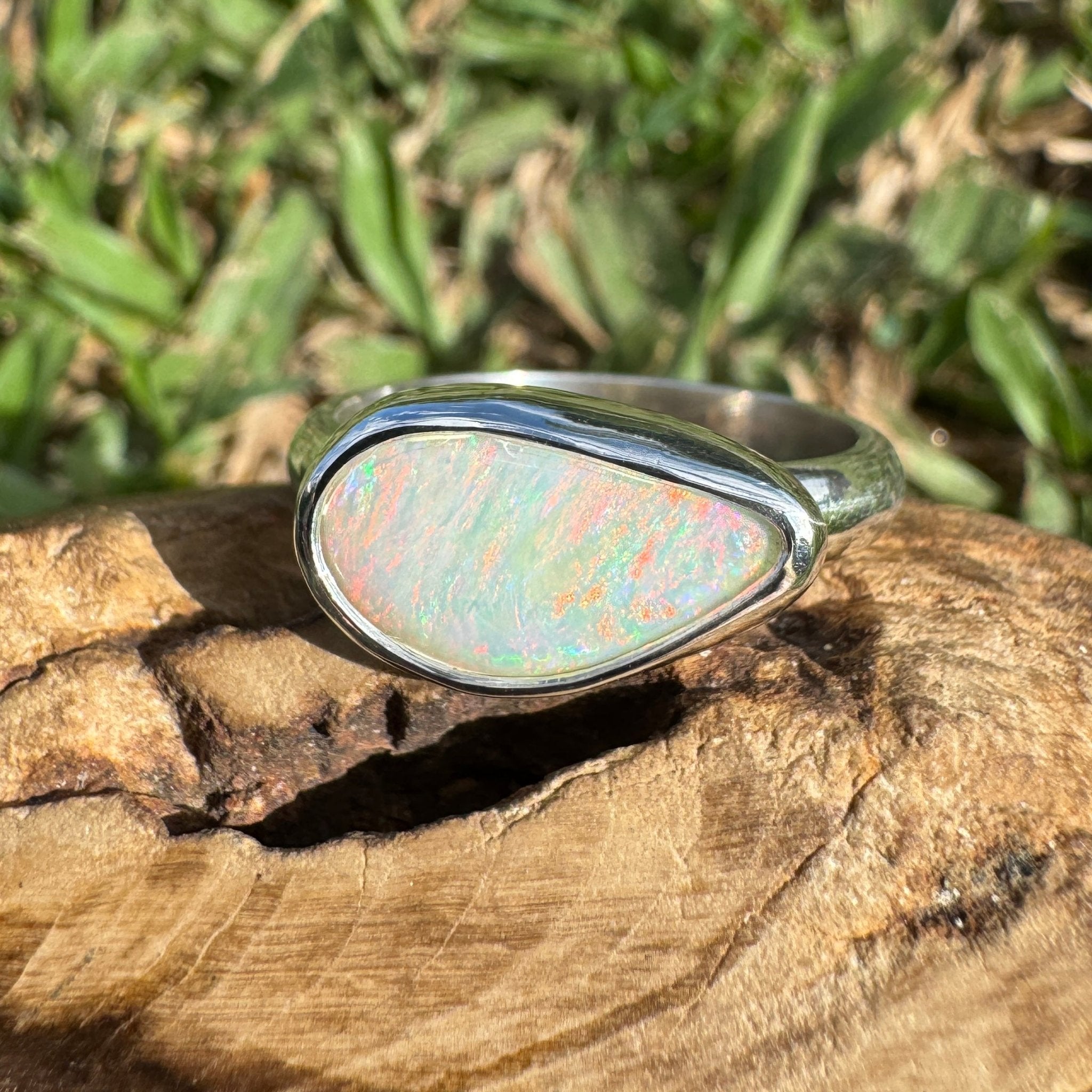 2.2ct Coober Pedy Opal Ring ~ 'Rainbow Over Arckaringa' | 925 Sterling Silver | Solid Australian Opal