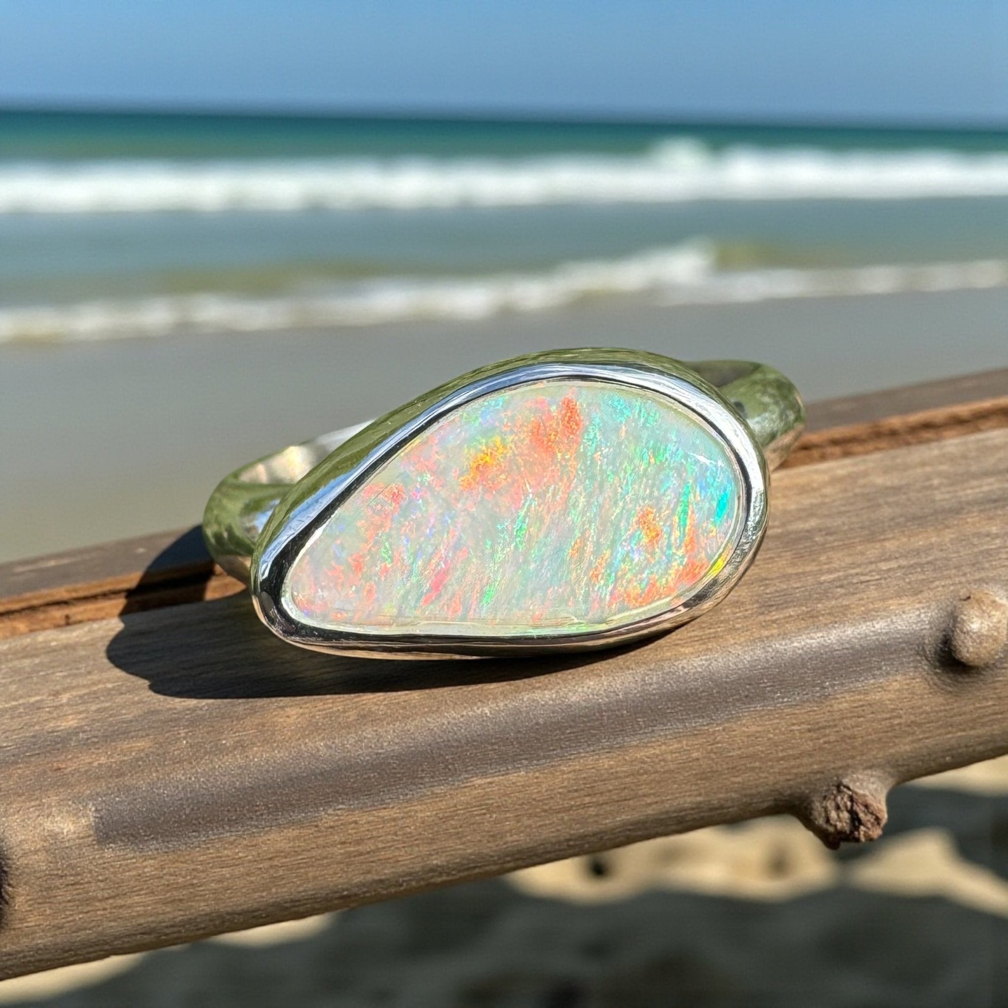2.2ct Coober Pedy Opal Ring ~ 'Rainbow Over Arckaringa' | 925 Sterling Silver | Solid Australian Opal