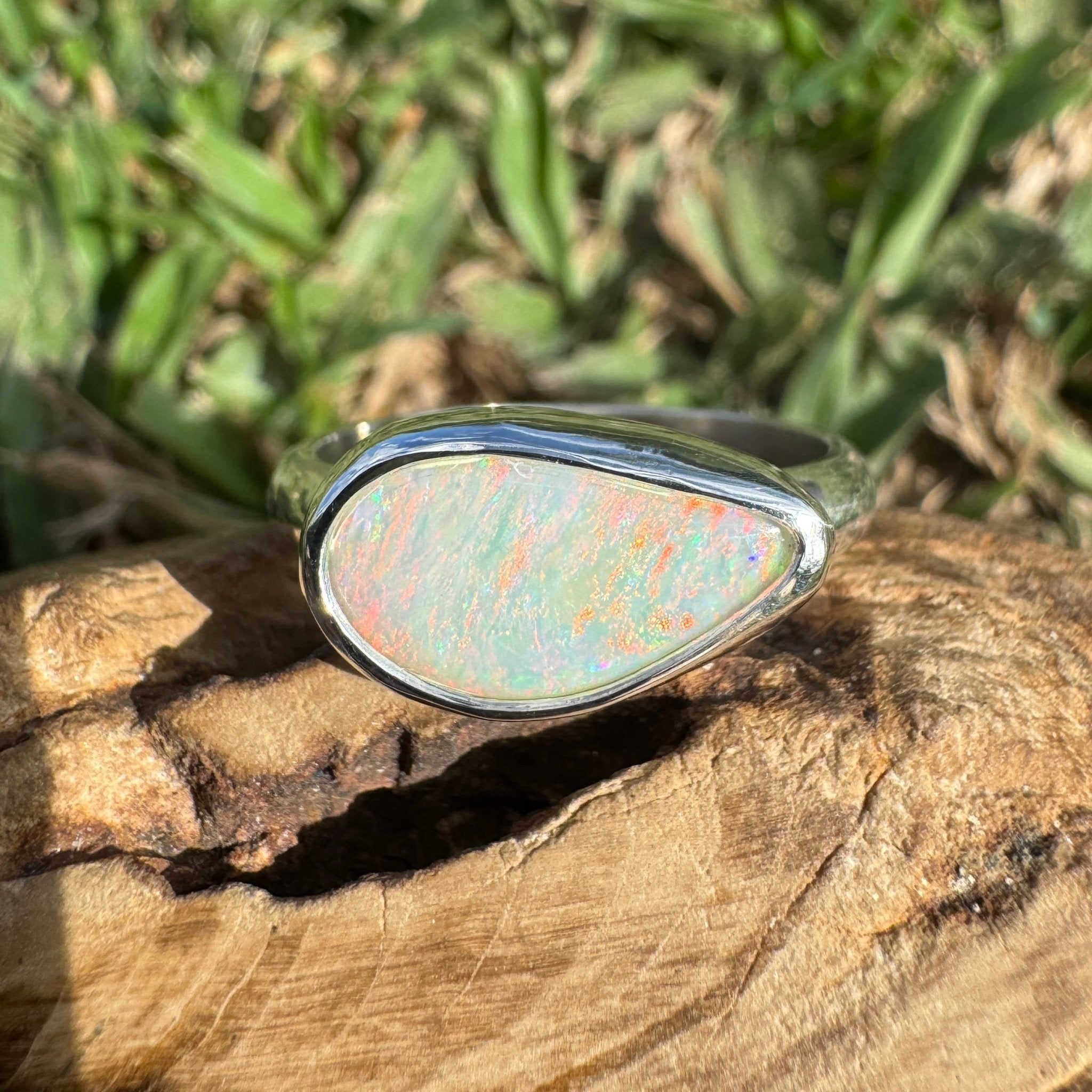 2.2ct Coober Pedy Opal Ring ~ 'Rainbow Over Arckaringa' | 925 Sterling Silver | Solid Australian Opal