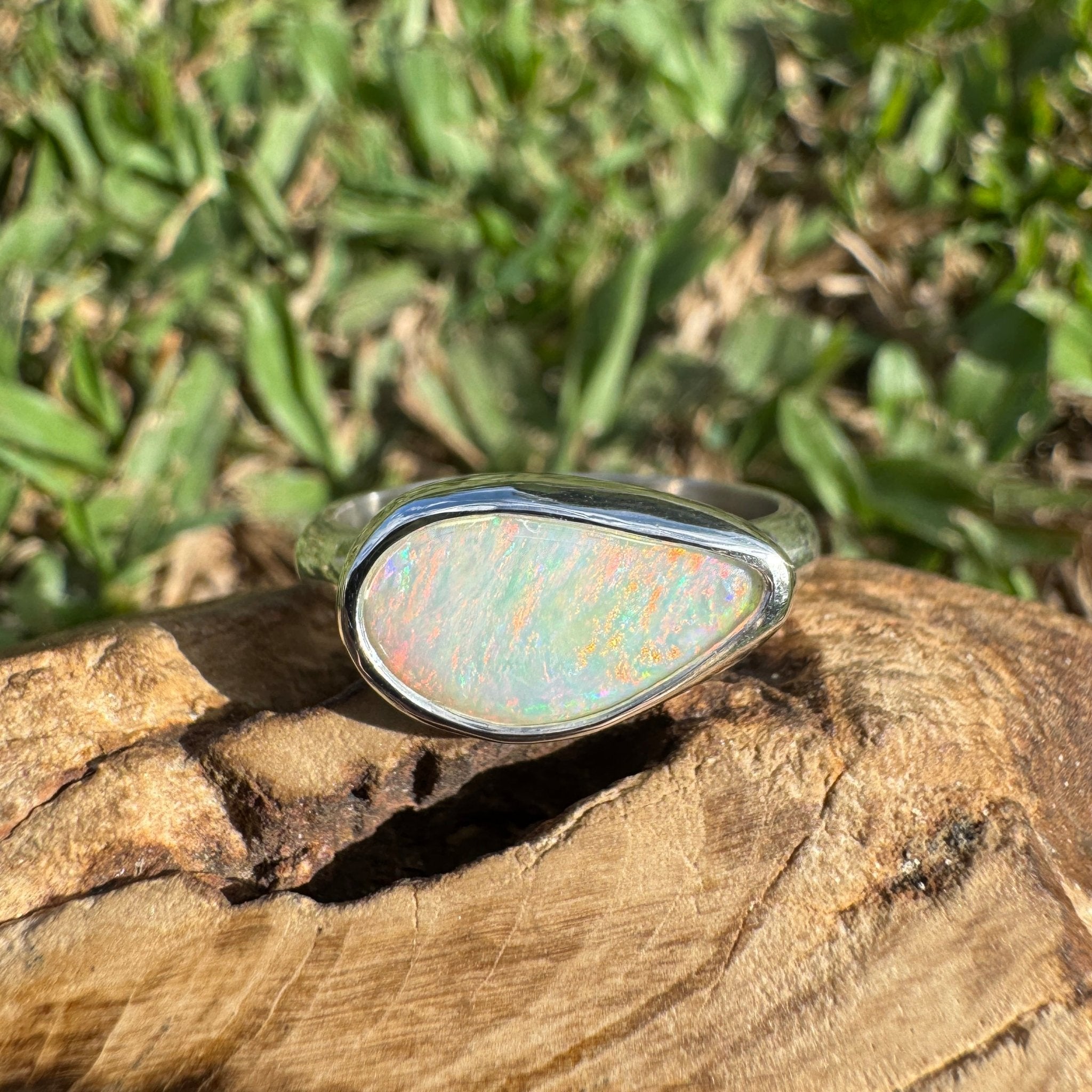 2.2ct Coober Pedy Opal Ring ~ 'Rainbow Over Arckaringa' | 925 Sterling Silver | Solid Australian Opal