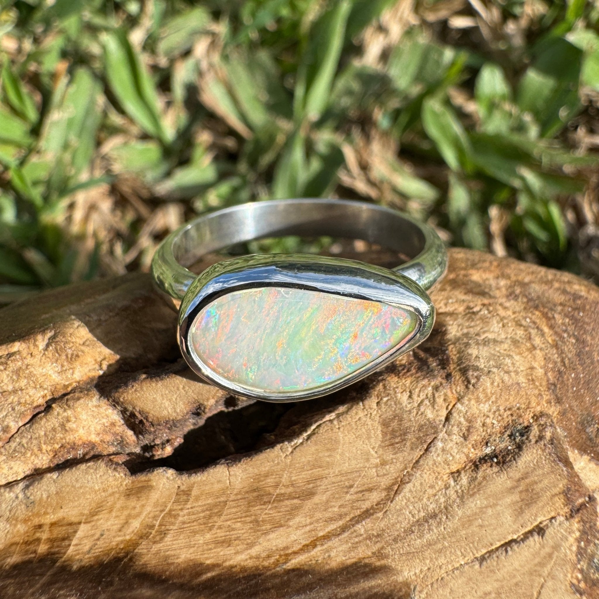 2.2ct Coober Pedy Opal Ring ~ 'Rainbow Over Arckaringa' | 925 Sterling Silver | Solid Australian Opal