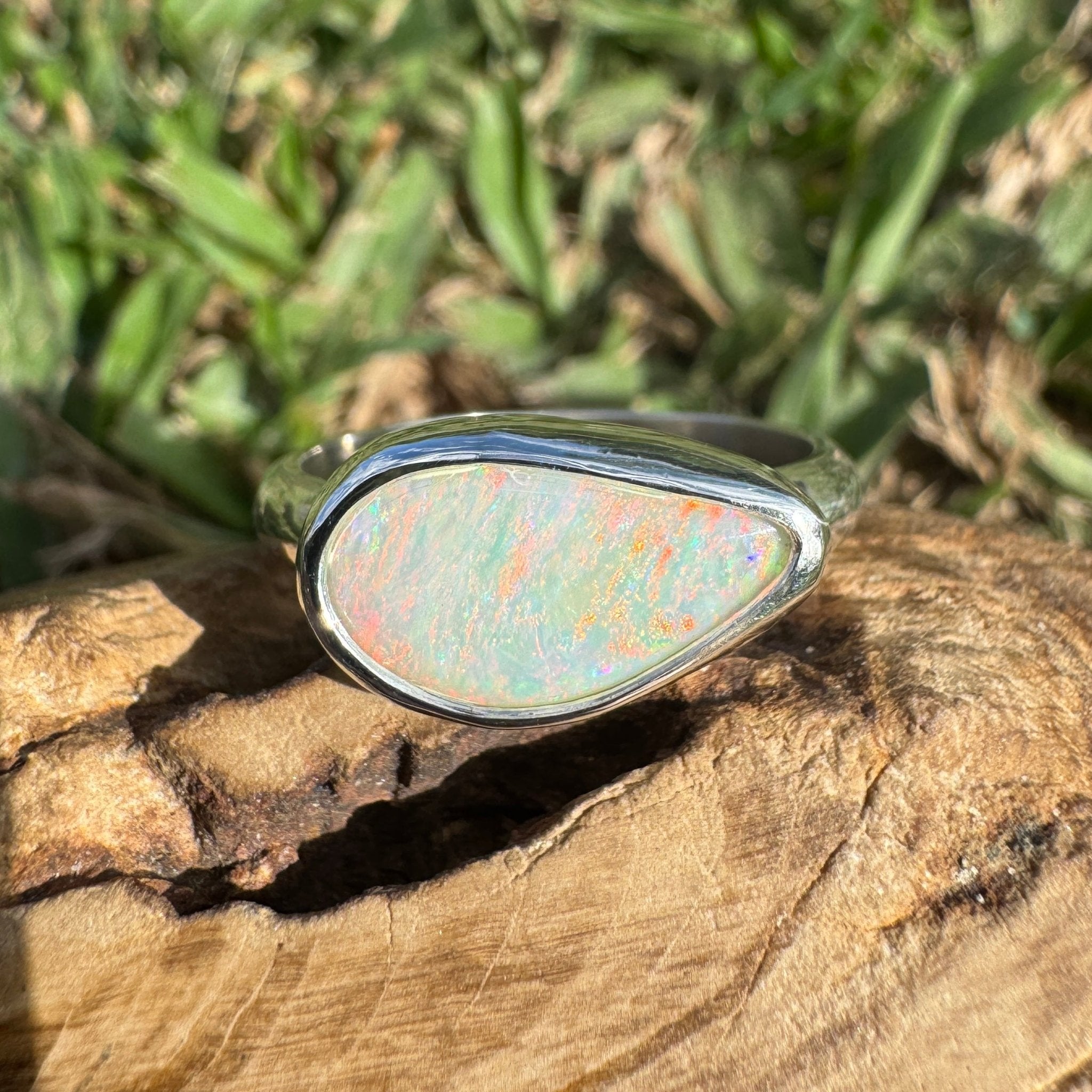 2.2ct Coober Pedy Opal Ring ~ 'Rainbow Over Arckaringa' | 925 Sterling Silver | Solid Australian Opal