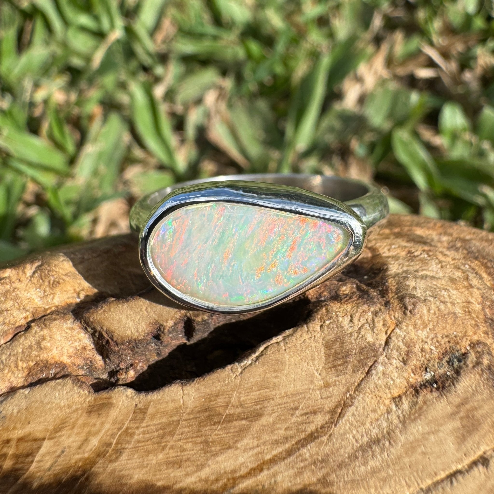 2.2ct Coober Pedy Opal Ring ~ 'Rainbow Over Arckaringa' | 925 Sterling Silver | Solid Australian Opal