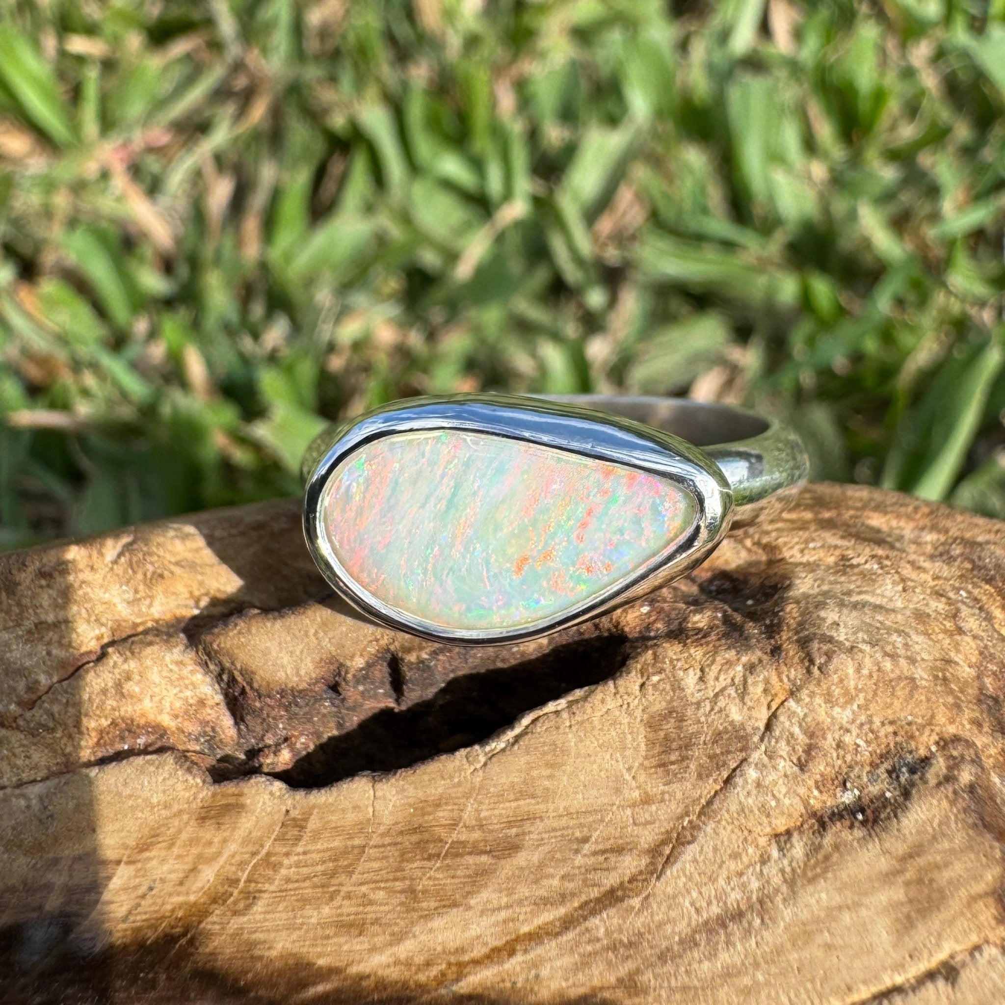 2.2ct Coober Pedy Opal Ring ~ 'Rainbow Over Arckaringa' | 925 Sterling Silver | Solid Australian Opal