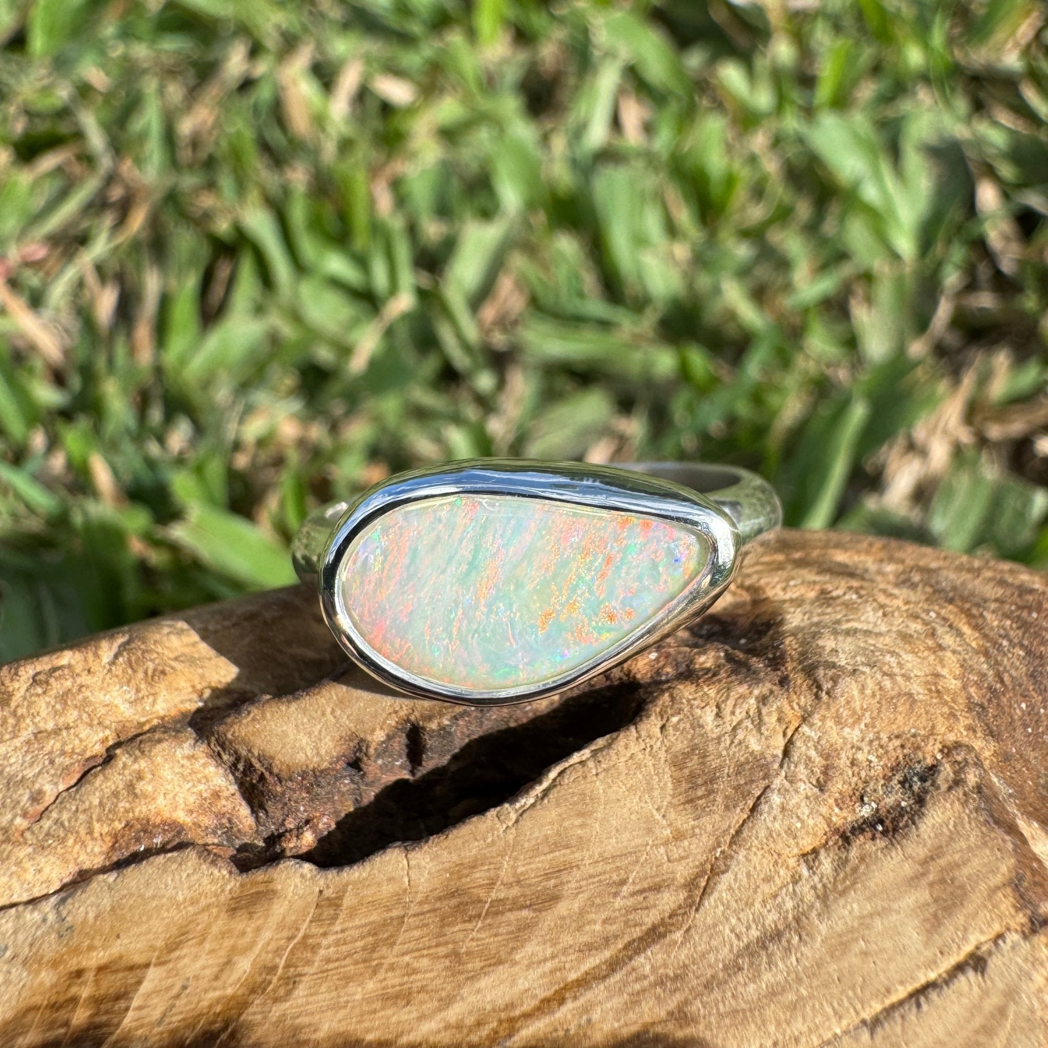 2.2ct Coober Pedy Opal Ring ~ 'Rainbow Over Arckaringa' | 925 Sterling Silver | Solid Australian Opal