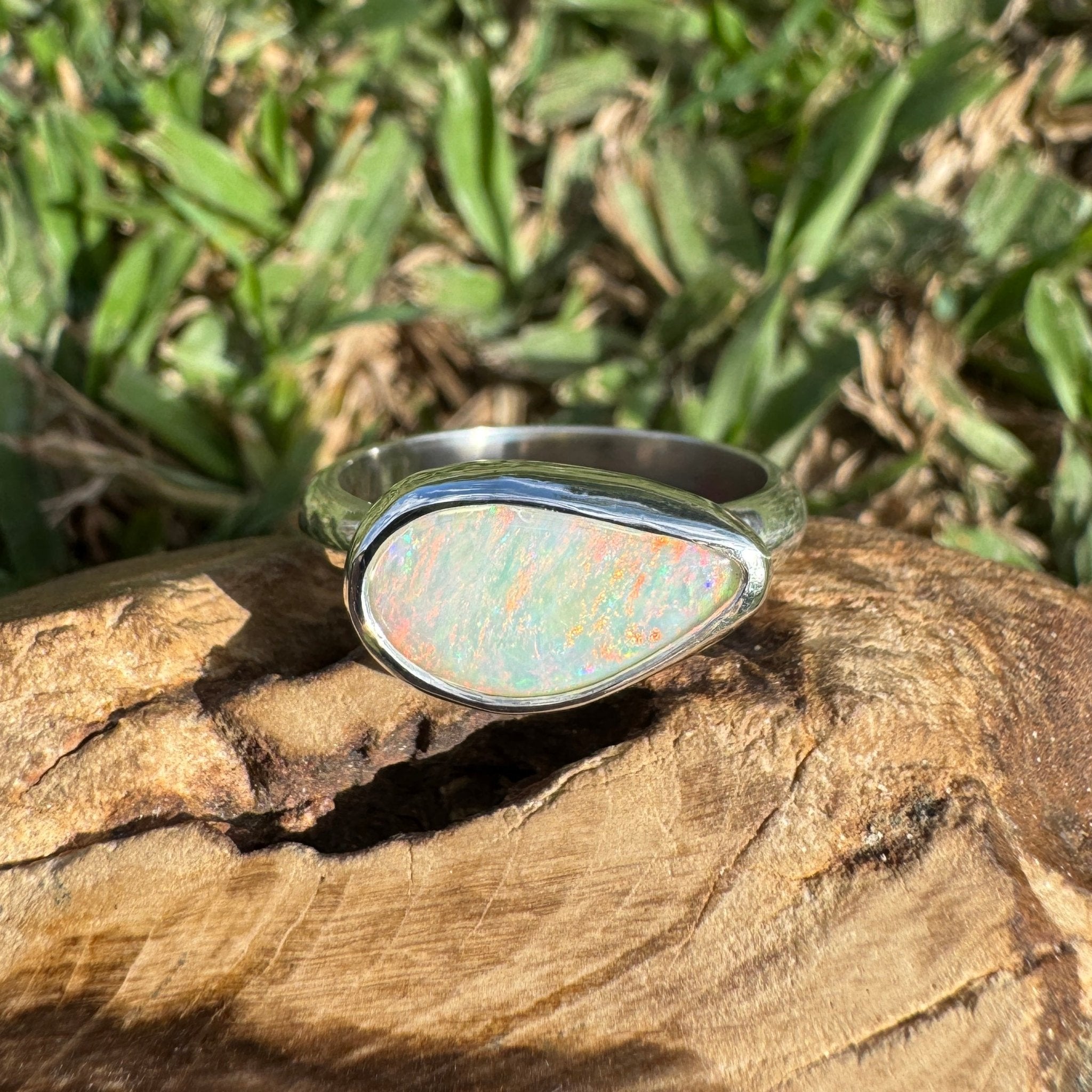 2.2ct Coober Pedy Opal Ring ~ 'Rainbow Over Arckaringa' | 925 Sterling Silver | Solid Australian Opal