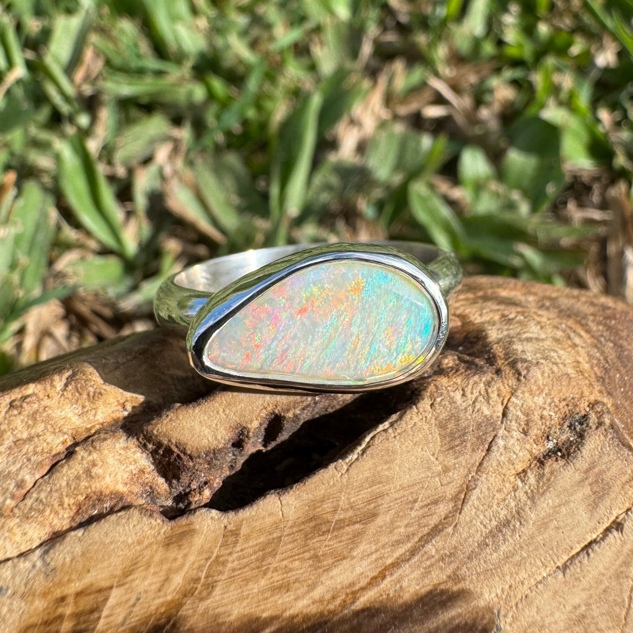 2.2ct Coober Pedy Opal Ring ~ 'Rainbow Over Arckaringa' | 925 Sterling Silver | Solid Australian Opal