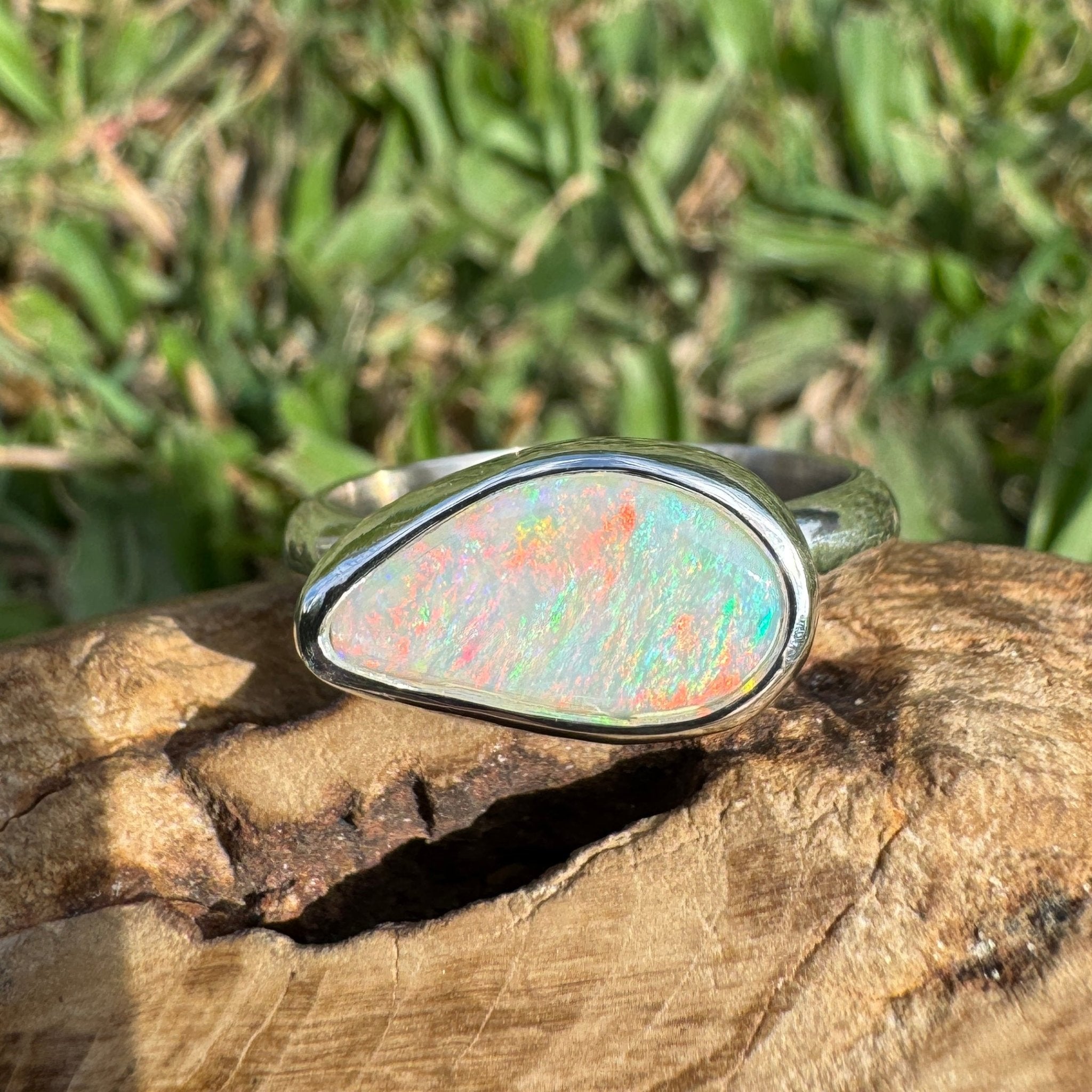 2.2ct Coober Pedy Opal Ring ~ 'Rainbow Over Arckaringa' | 925 Sterling Silver | Solid Australian Opal