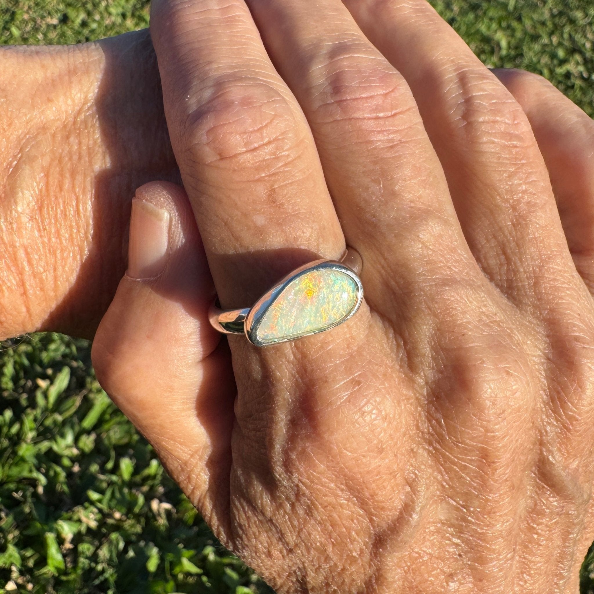 2.2ct Coober Pedy Opal Ring ~ 'Rainbow Over Arckaringa' | 925 Sterling Silver | Solid Australian Opal