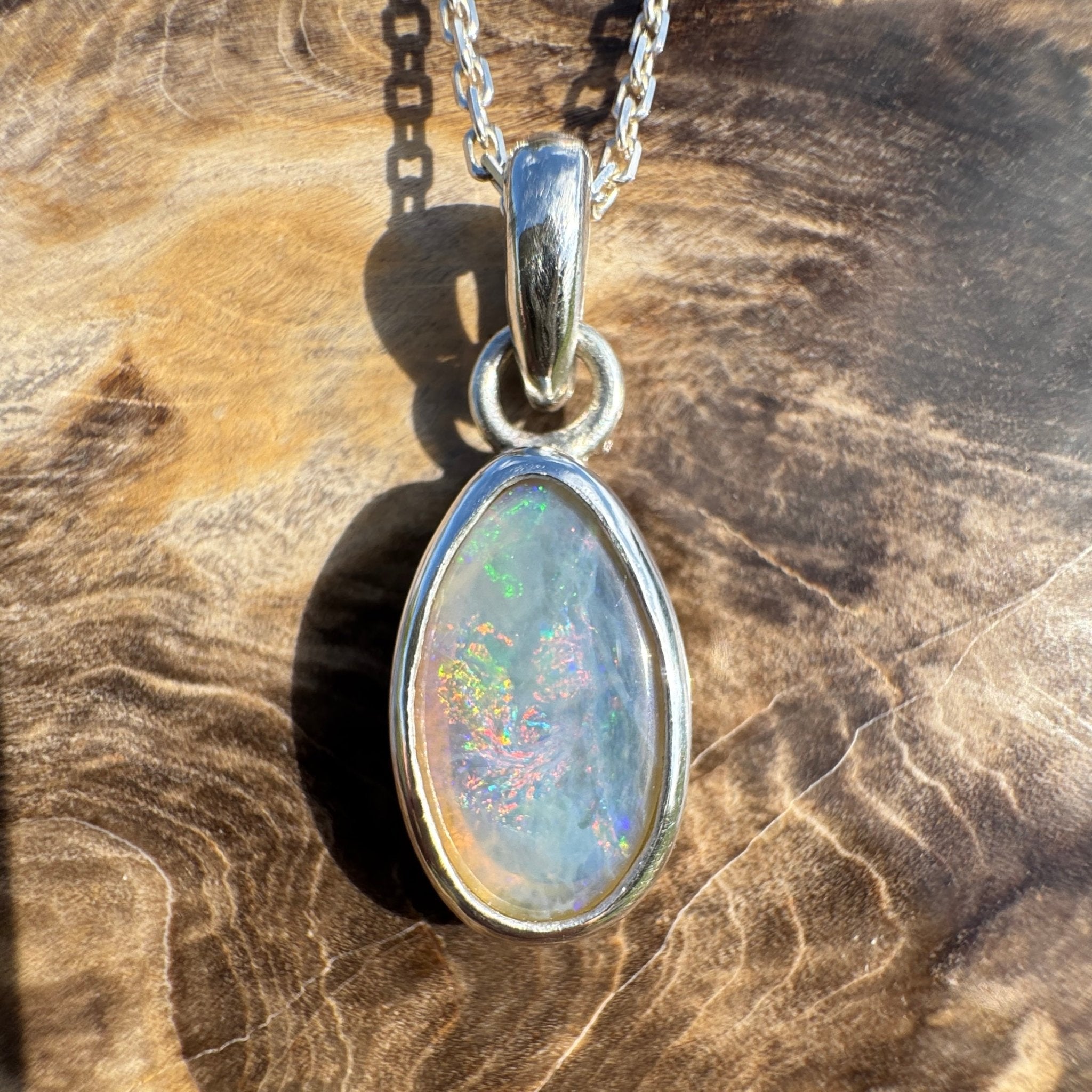 2.2ct Lightning Ridge Crystal Opal Pendant Necklace ~ 'Wineglass Radiance' | 925 Sterling Silver | Solid Australian Opal