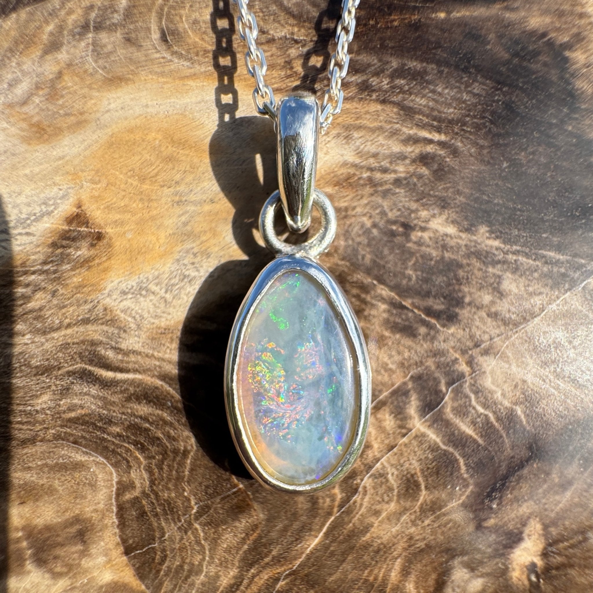 2.2ct Lightning Ridge Crystal Opal Pendant Necklace ~ 'Wineglass Radiance' | 925 Sterling Silver | Solid Australian Opal