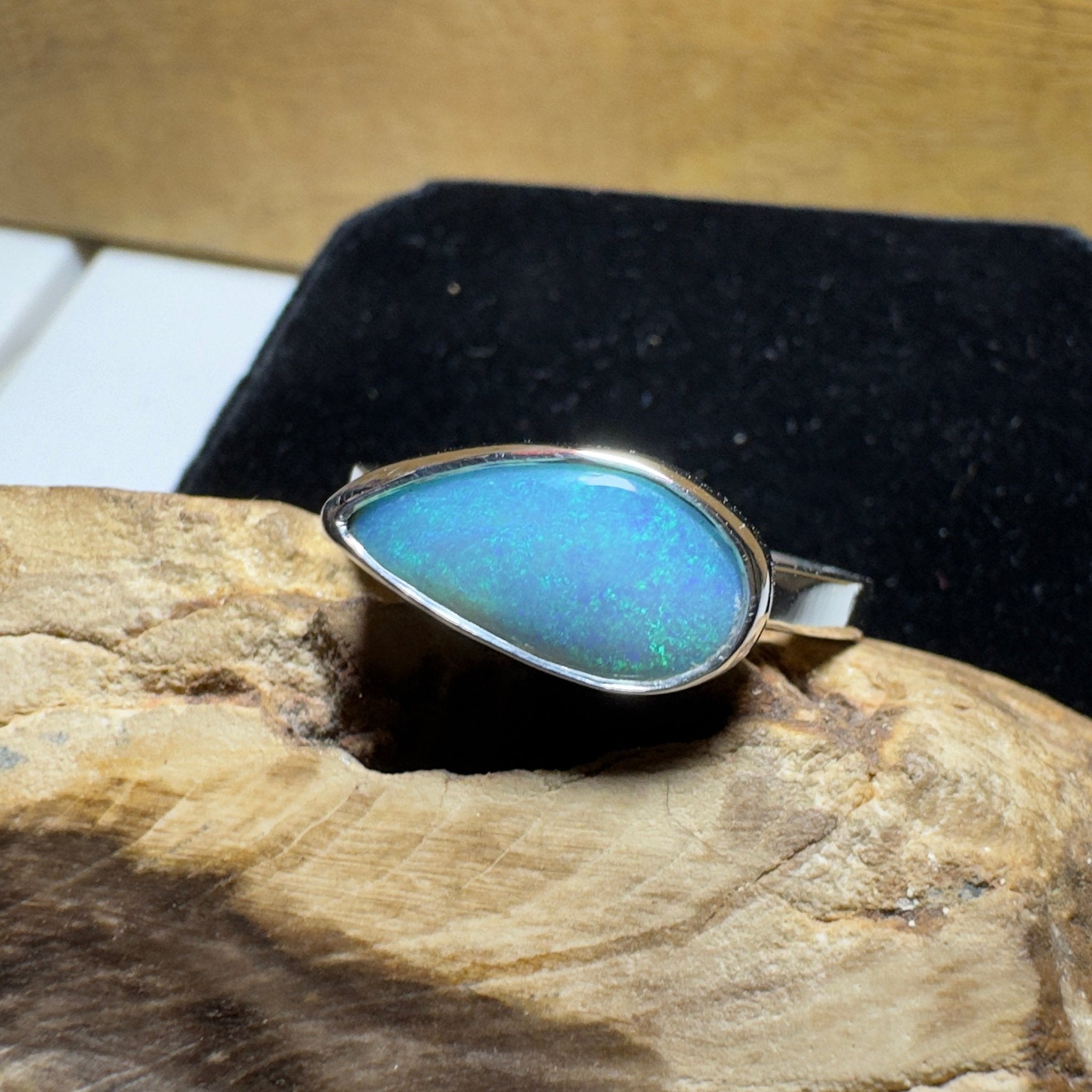 2.2ct Lightning Ridge Opal Ring ~ 'Daintree Azure' | 925 Sterling Silver | Solid Australian Opal