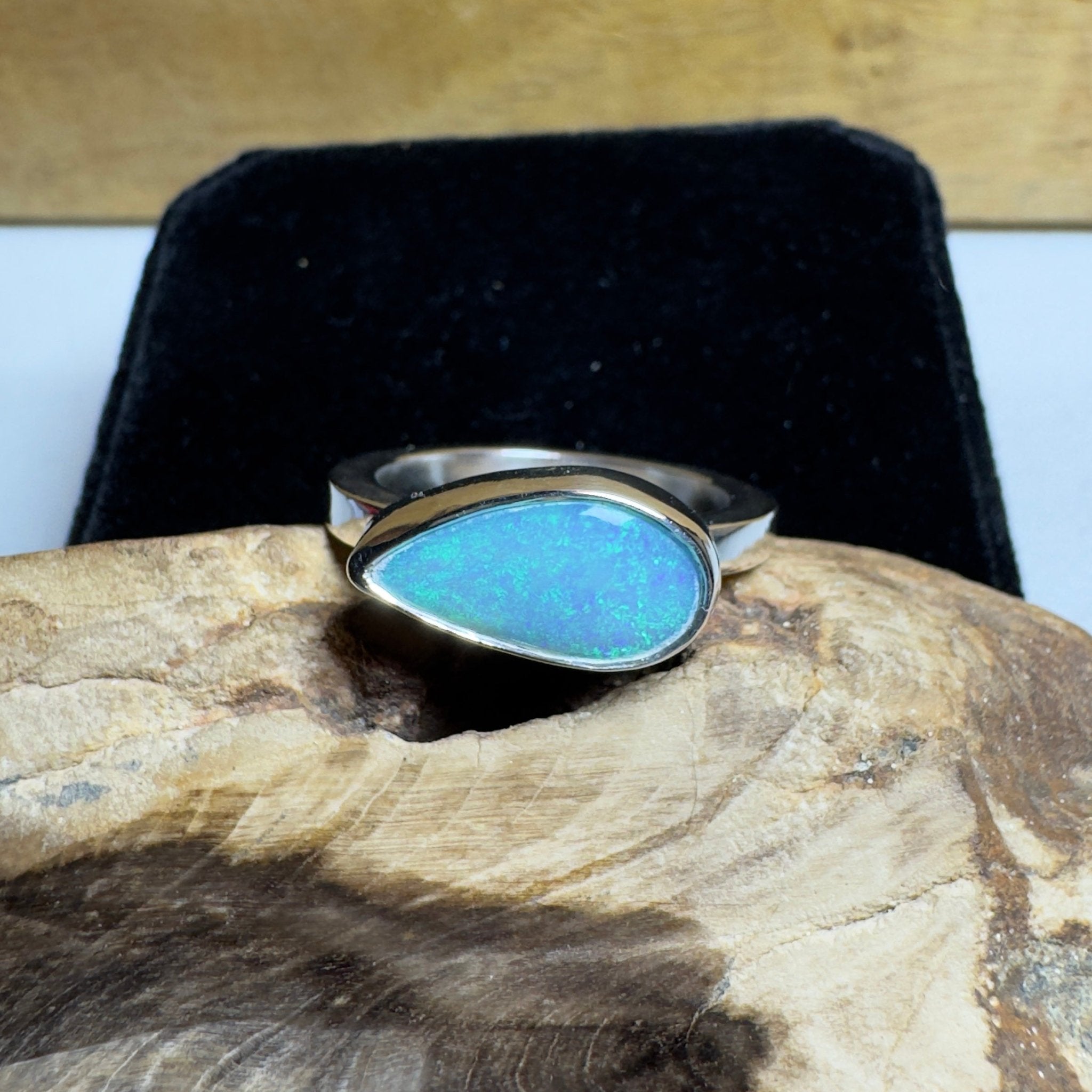 2.2ct Lightning Ridge Opal Ring ~ 'Daintree Azure' | 925 Sterling Silver | Solid Australian Opal