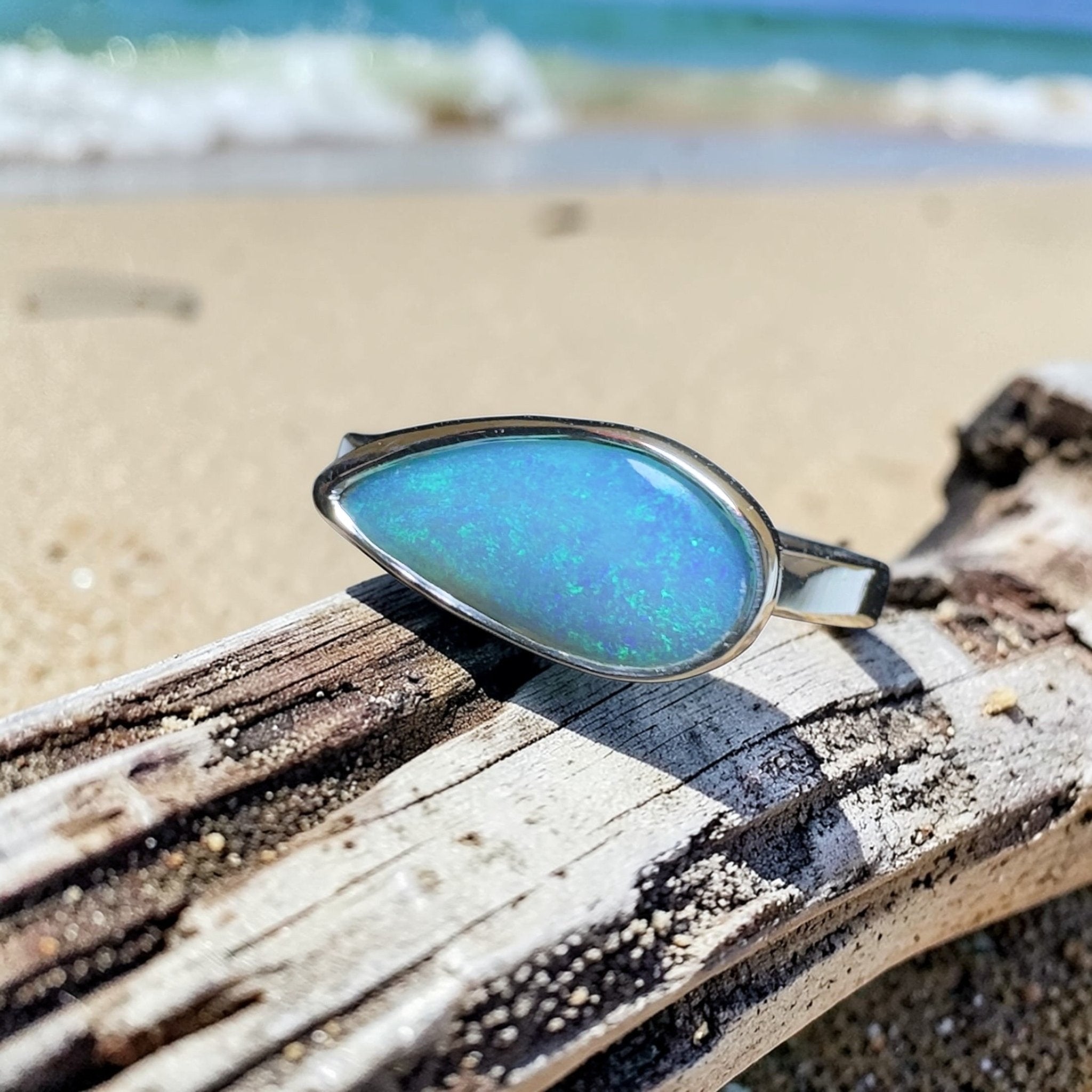 2.2ct Lightning Ridge Opal Ring ~ 'Daintree Azure' | 925 Sterling Silver | Solid Australian Opal