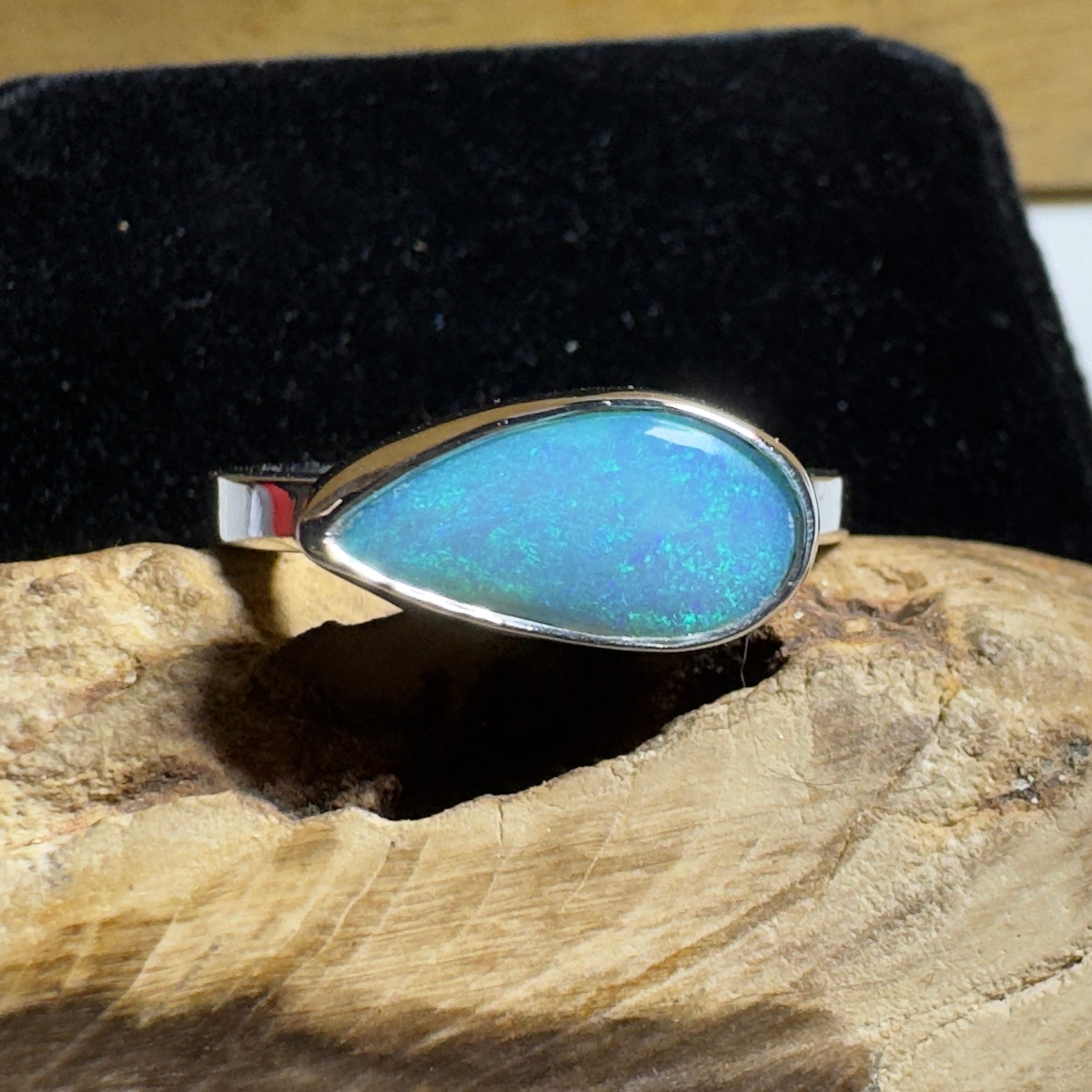 2.2ct Lightning Ridge Opal Ring ~ 'Daintree Azure' | 925 Sterling Silver | Solid Australian Opal