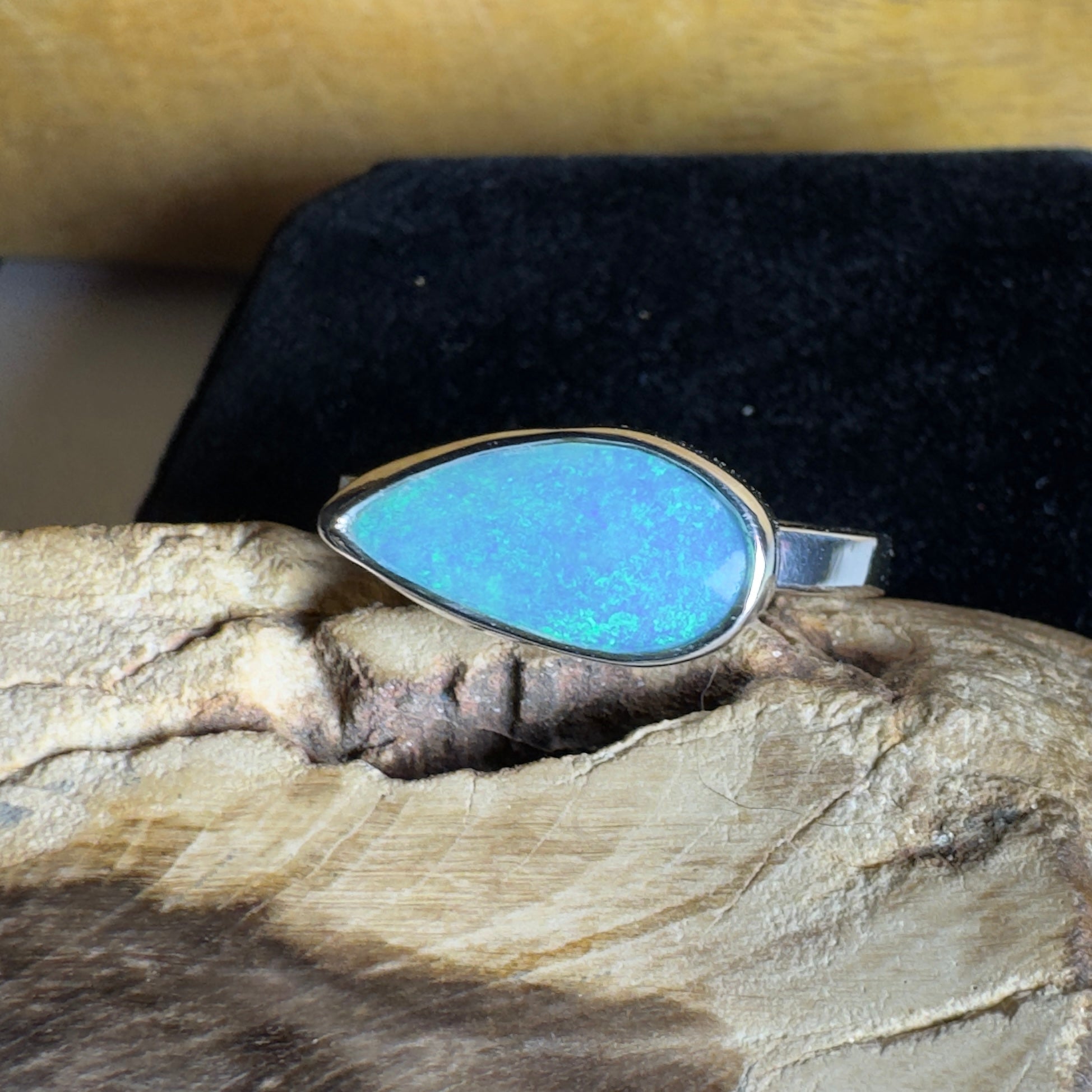 2.2ct Lightning Ridge Opal Ring ~ 'Daintree Azure' | 925 Sterling Silver | Solid Australian Opal