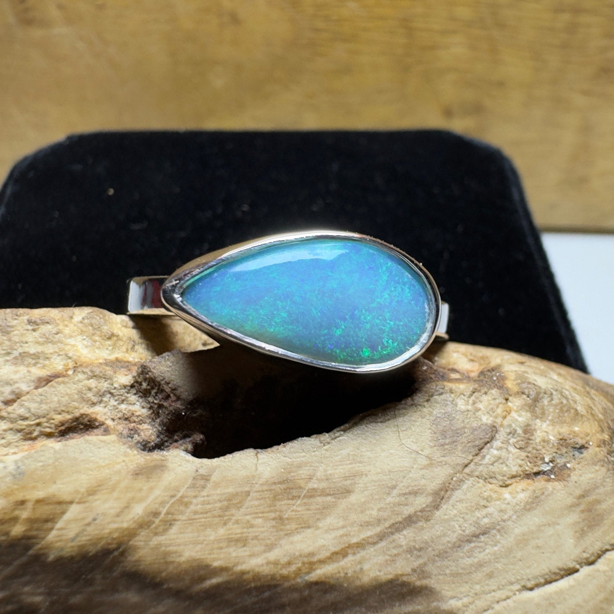 2.2ct Lightning Ridge Opal Ring ~ 'Daintree Azure' | 925 Sterling Silver | Solid Australian Opal