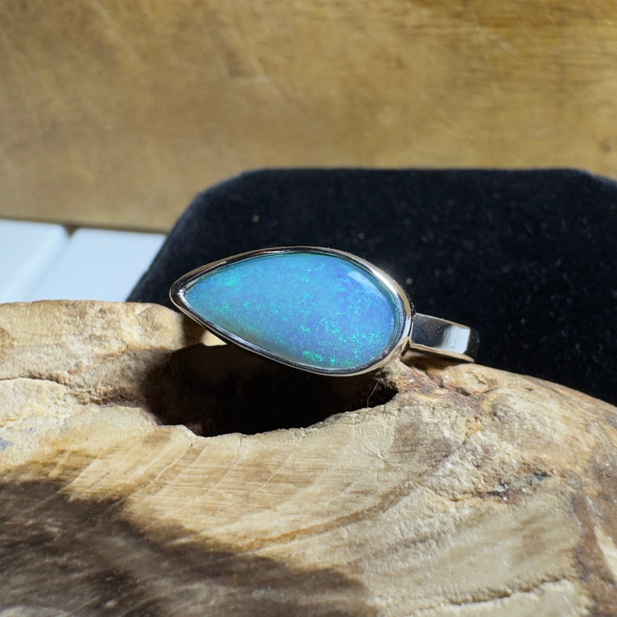 2.2ct Lightning Ridge Opal Ring ~ 'Daintree Azure' | 925 Sterling Silver | Solid Australian Opal