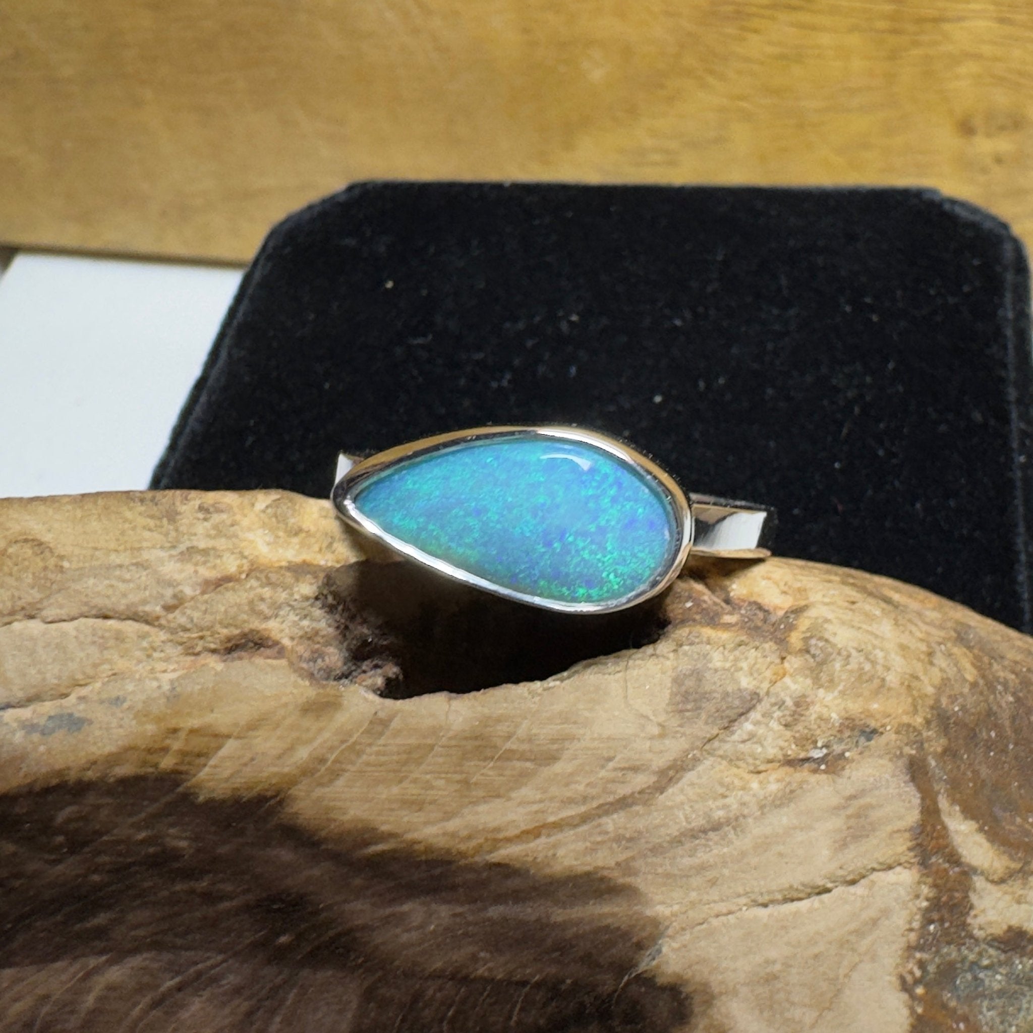 2.2ct Lightning Ridge Opal Ring ~ 'Daintree Azure' | 925 Sterling Silver | Solid Australian Opal