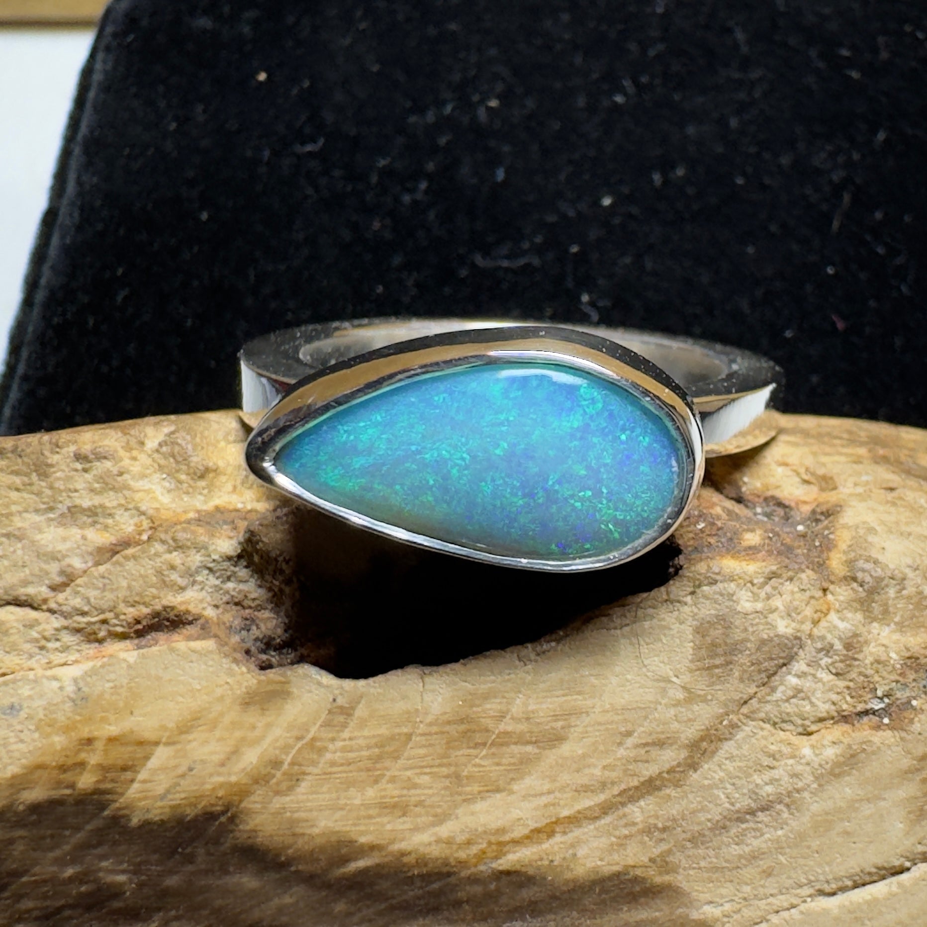 2.2ct Lightning Ridge Opal Ring ~ 'Daintree Azure' | 925 Sterling Silver | Solid Australian Opal