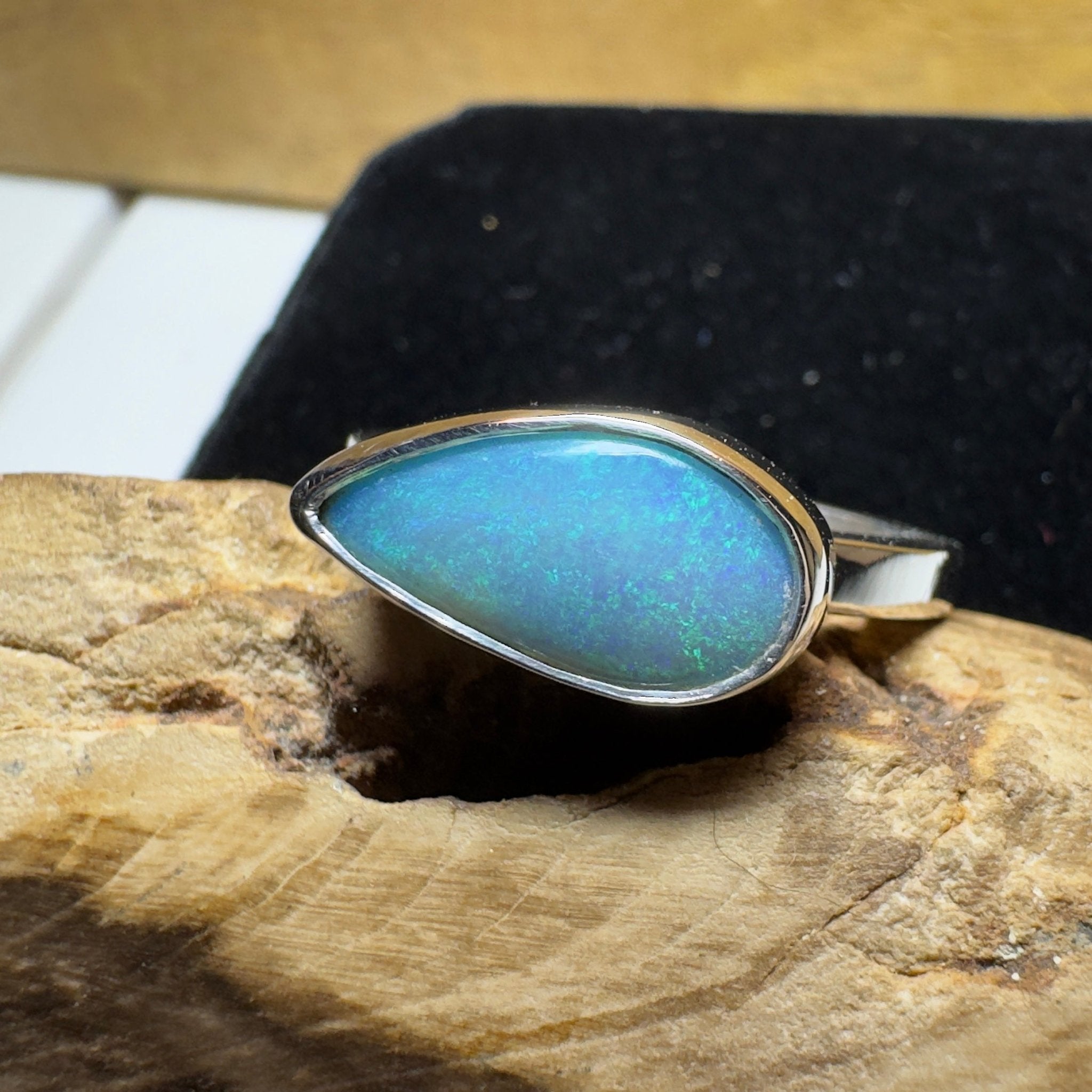 2.2ct Lightning Ridge Opal Ring ~ 'Daintree Azure' | 925 Sterling Silver | Solid Australian Opal