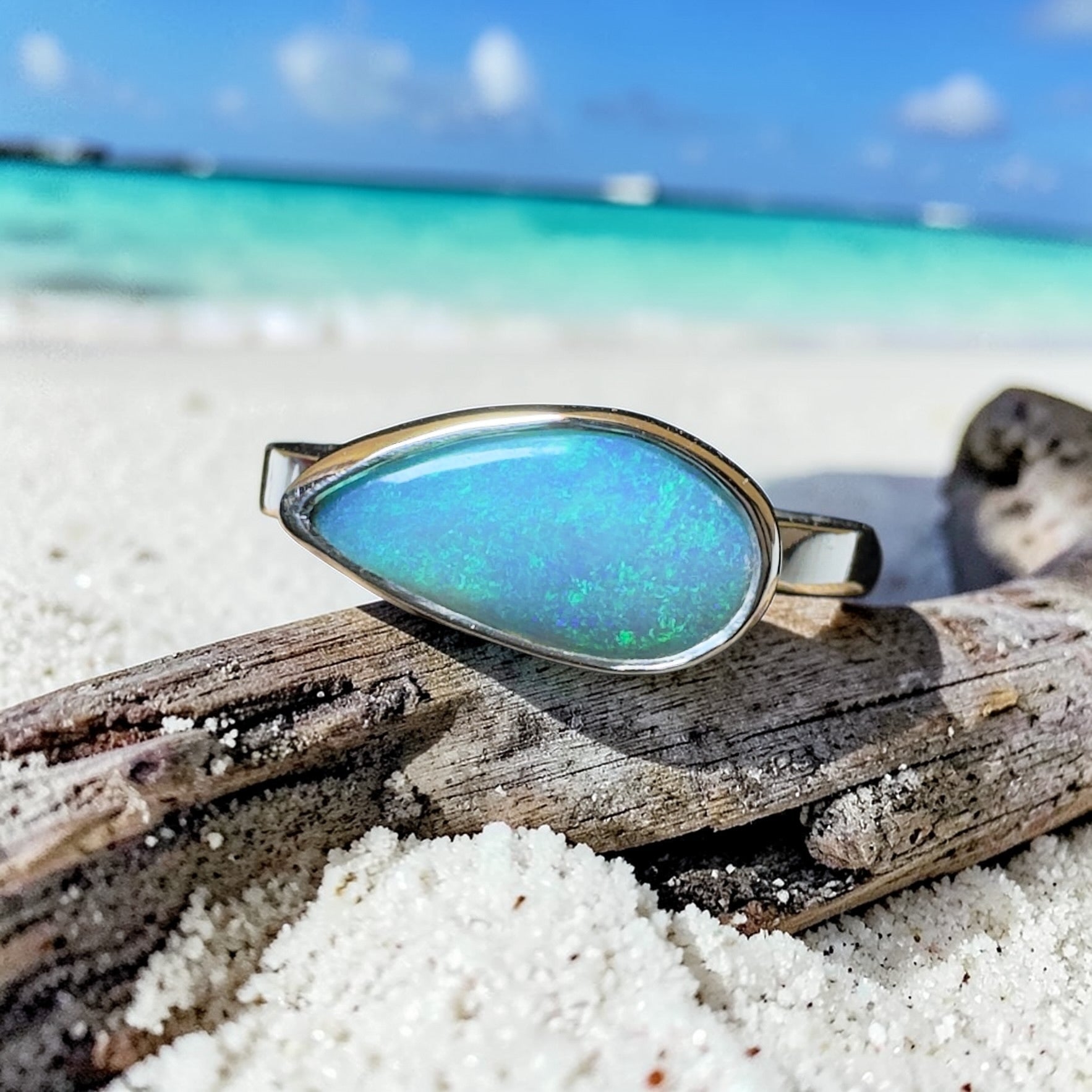 2.2ct Lightning Ridge Opal Ring ~ 'Daintree Azure' | 925 Sterling Silver | Solid Australian Opal