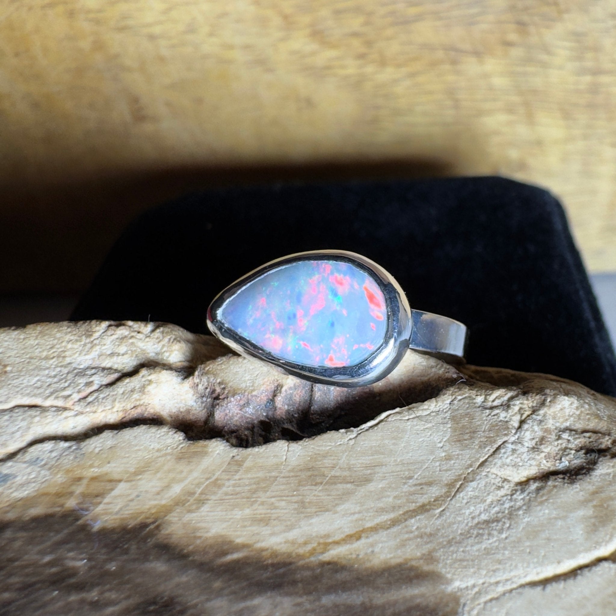 2.2ct Solid Lightning Ridge Opal Ring ~ 'Barossa Glow' | 925 Sterling Silver | Solid Australian Opal