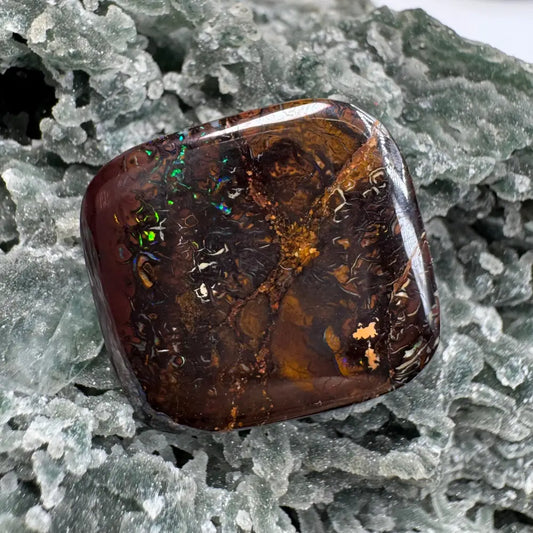 Polished 23.2ct Hand-cut Queensland Boulder Opal with iridescent flashes